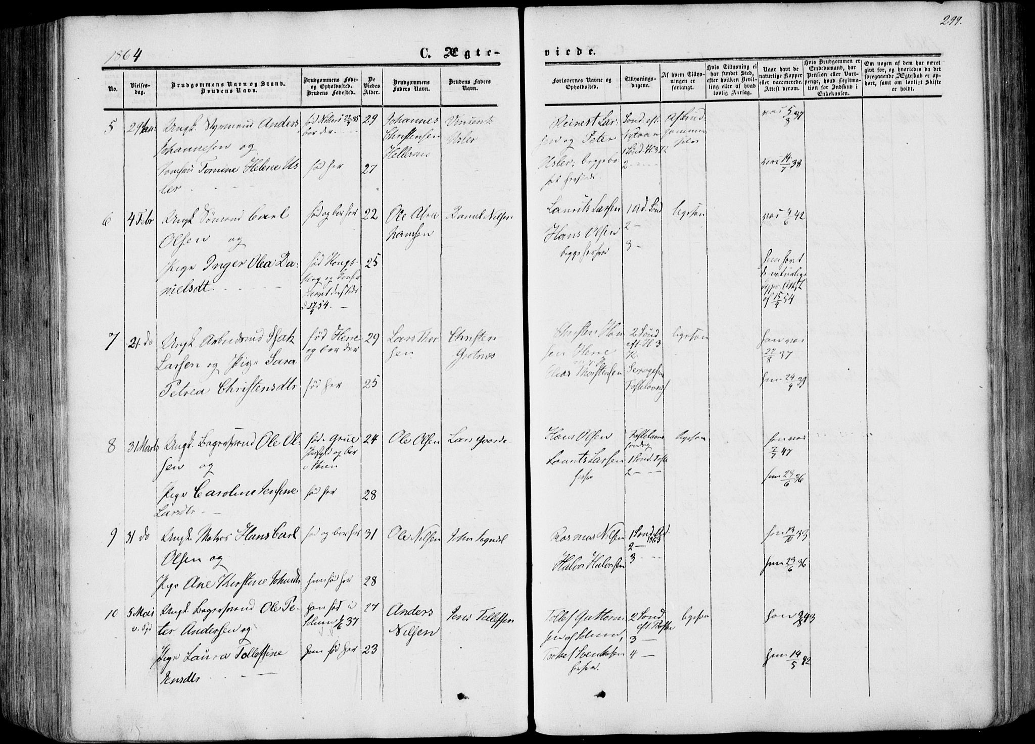 Porsgrunn kirkebøker , SAKO/A-104/F/Fa/L0007: Parish register (official) no. 7, 1858-1877, p. 299