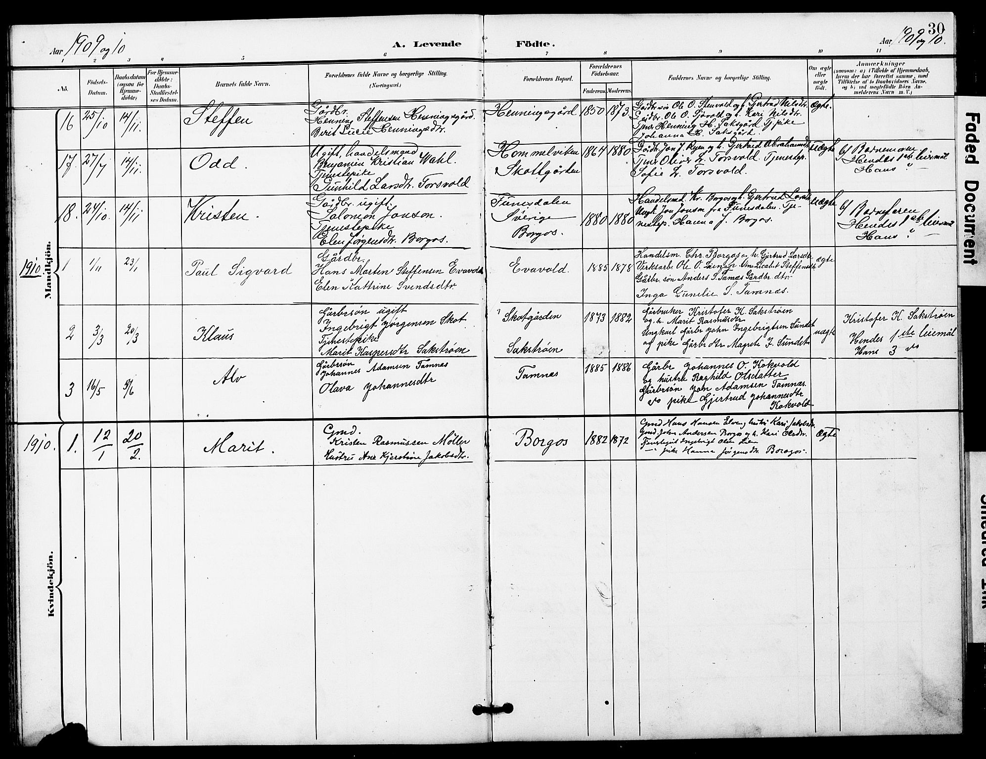 Ministerialprotokoller, klokkerbøker og fødselsregistre - Sør-Trøndelag, SAT/A-1456/683/L0950: Parish register (copy) no. 683C02, 1897-1918, p. 30