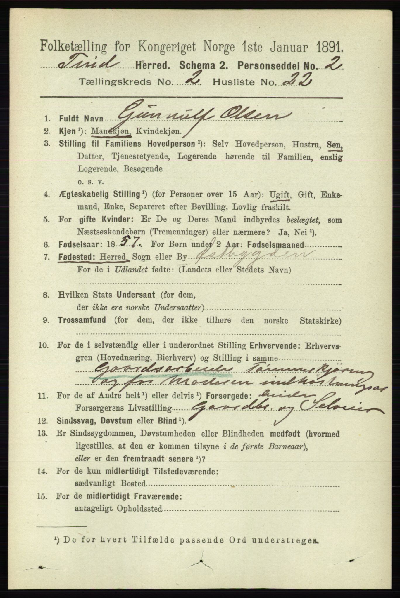 RA, 1891 census for 0826 Tinn, 1891, p. 273