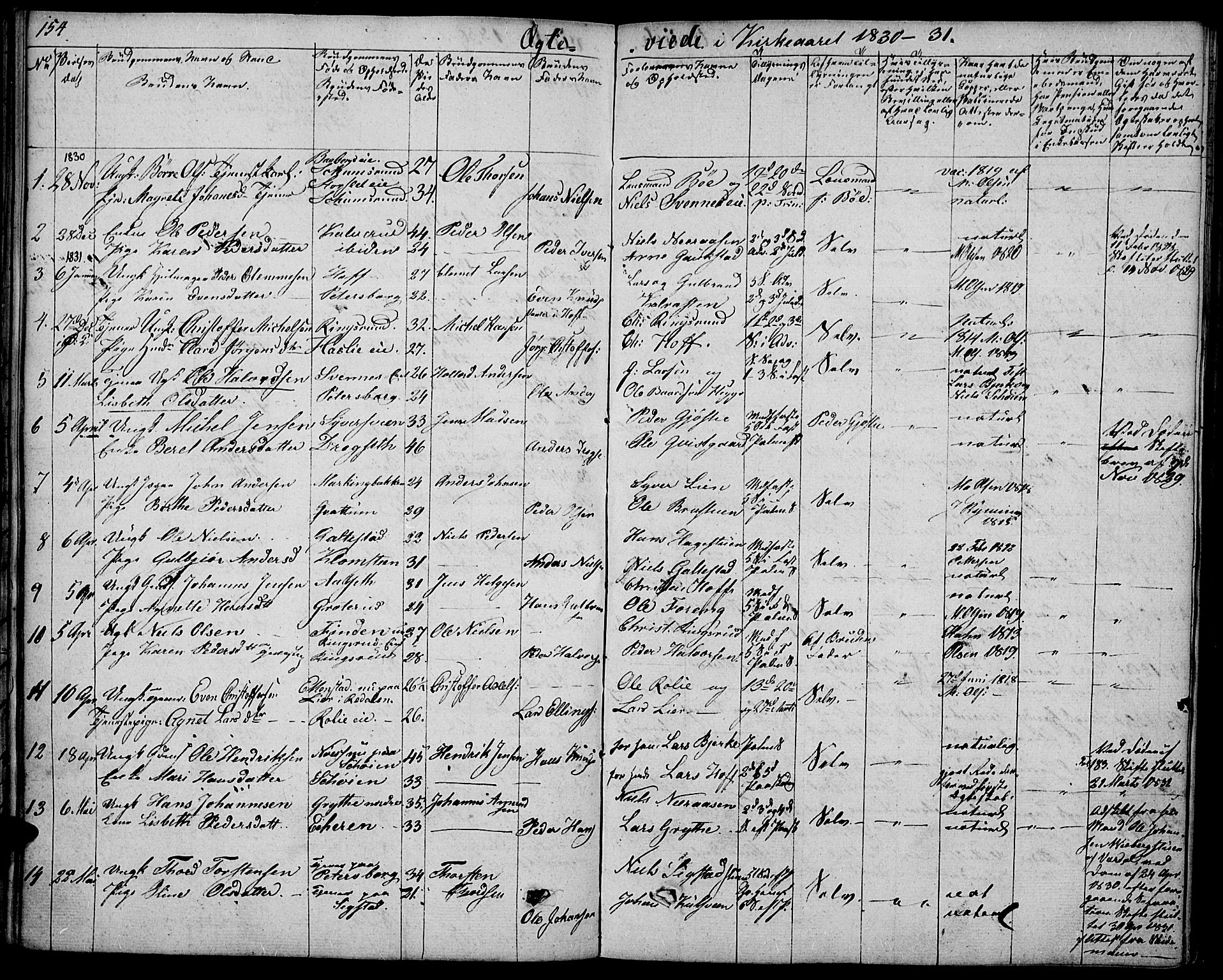 Biri prestekontor, SAH/PREST-096/H/Ha/Haa/L0004: Parish register (official) no. 4, 1829-1842, p. 154