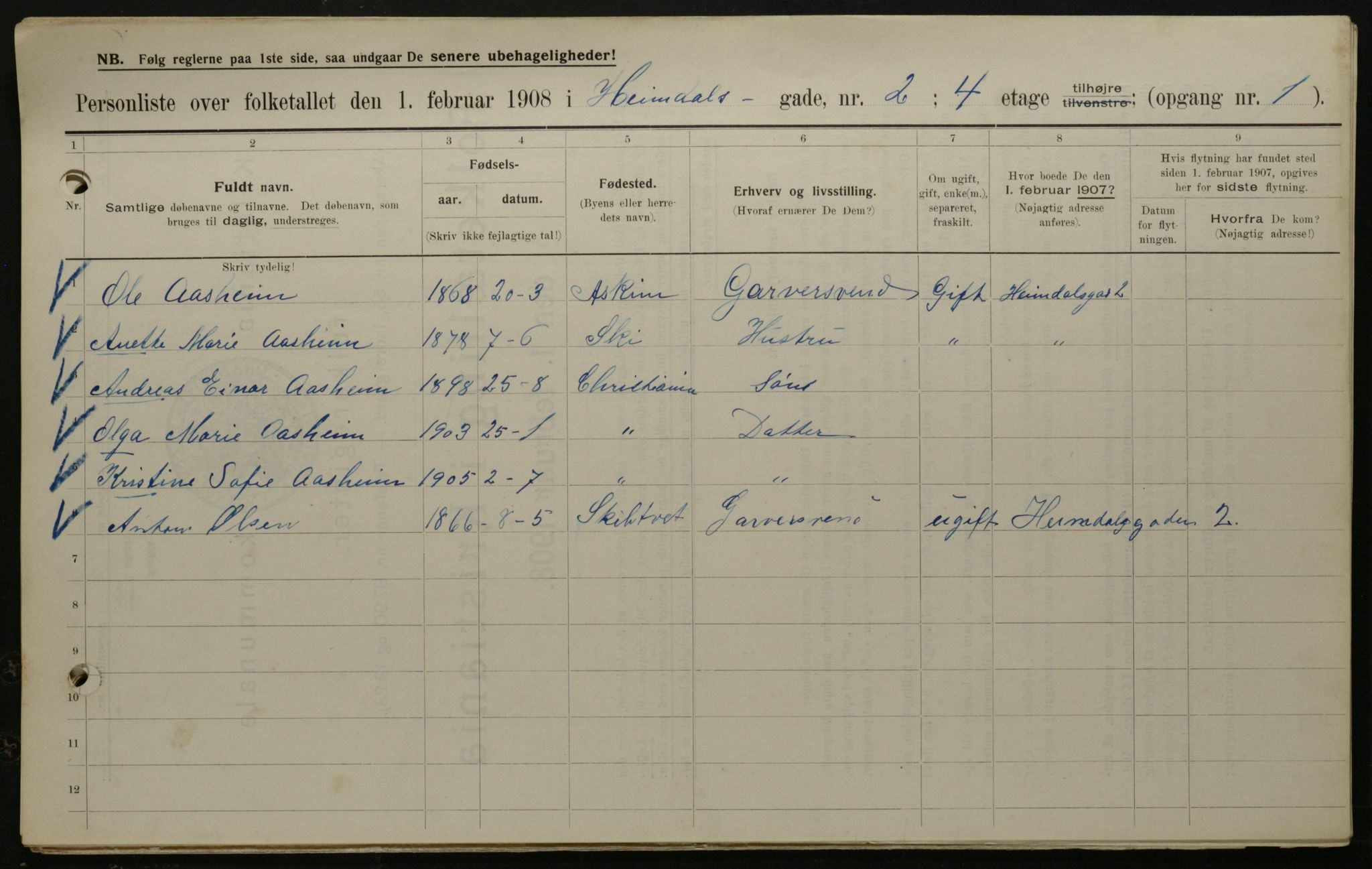 OBA, Municipal Census 1908 for Kristiania, 1908, p. 32914