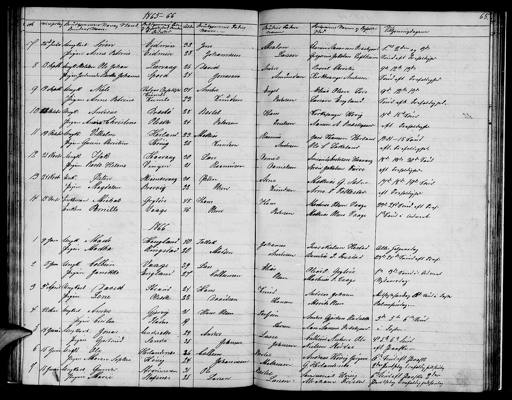 Askvoll sokneprestembete, SAB/A-79501/H/Hab/Haba/L0001: Parish register (copy) no. A 1, 1853-1872, p. 65