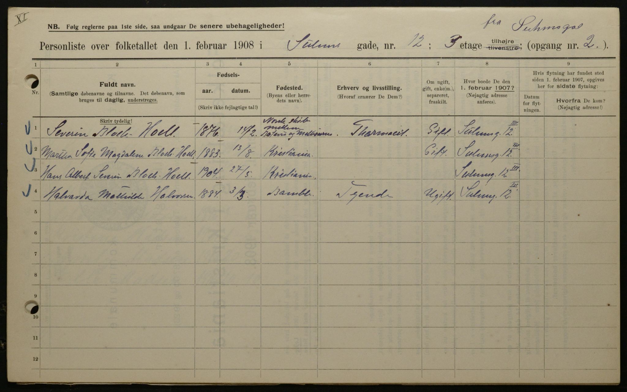 OBA, Municipal Census 1908 for Kristiania, 1908, p. 94102