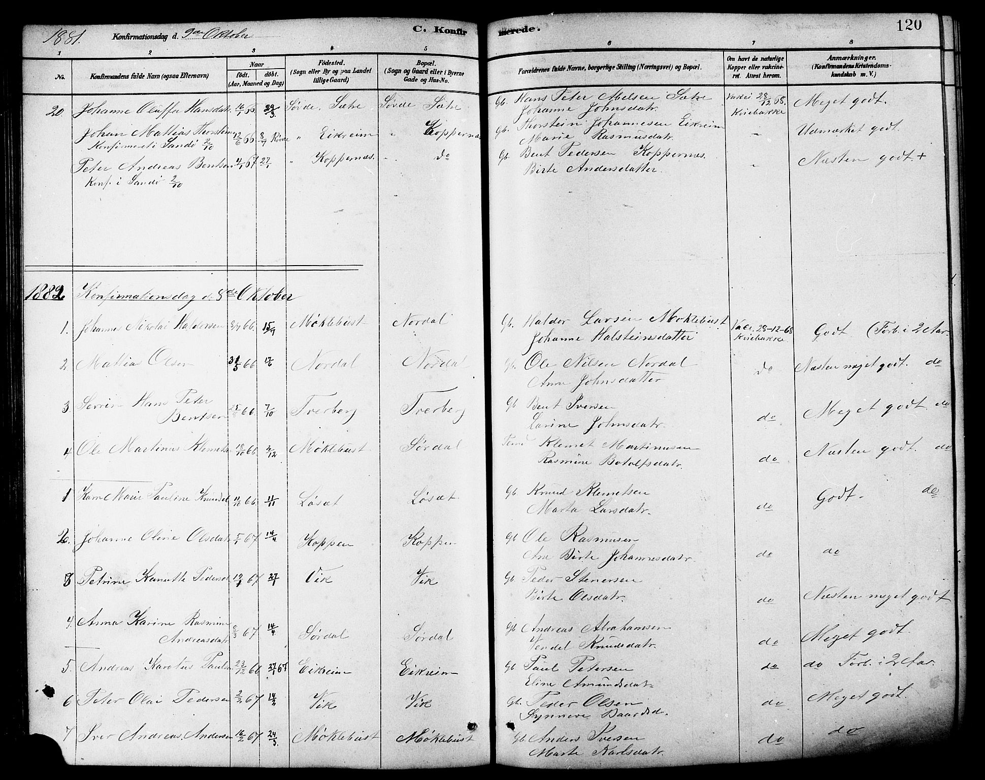 Ministerialprotokoller, klokkerbøker og fødselsregistre - Møre og Romsdal, AV/SAT-A-1454/502/L0027: Parish register (copy) no. 502C01, 1878-1908, p. 120