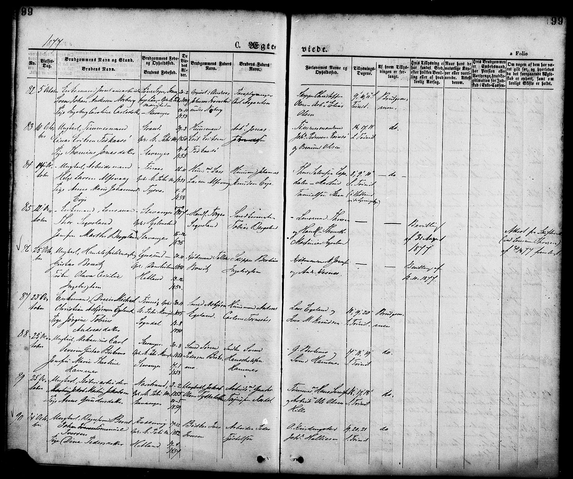 St. Petri sokneprestkontor, AV/SAST-A-101813/001/30/30BA/L0010: Parish register (official) no. A 10, 1869-1878, p. 99