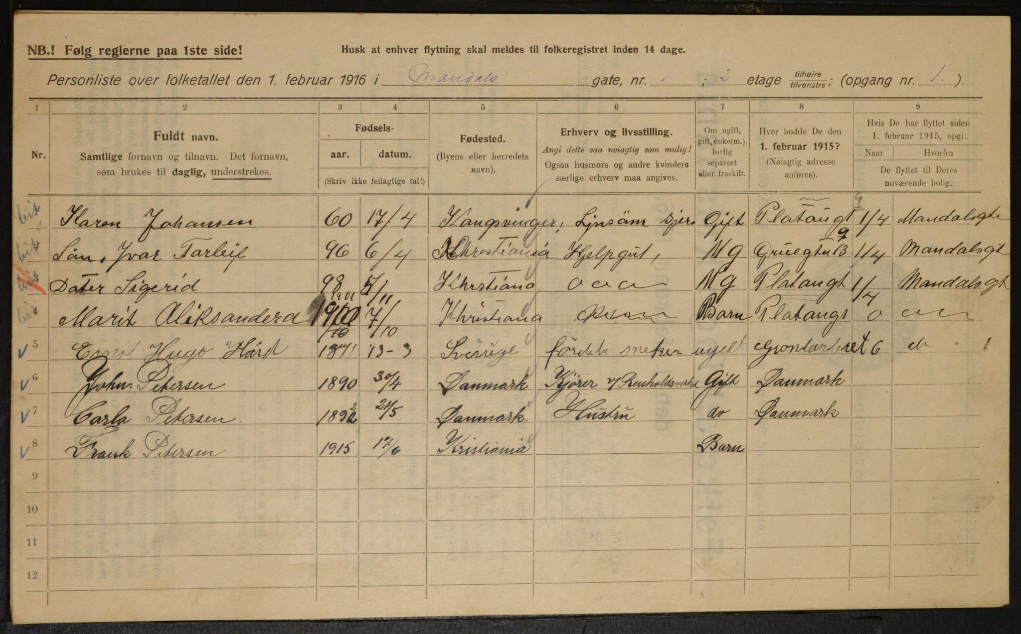 OBA, Municipal Census 1916 for Kristiania, 1916, p. 61473