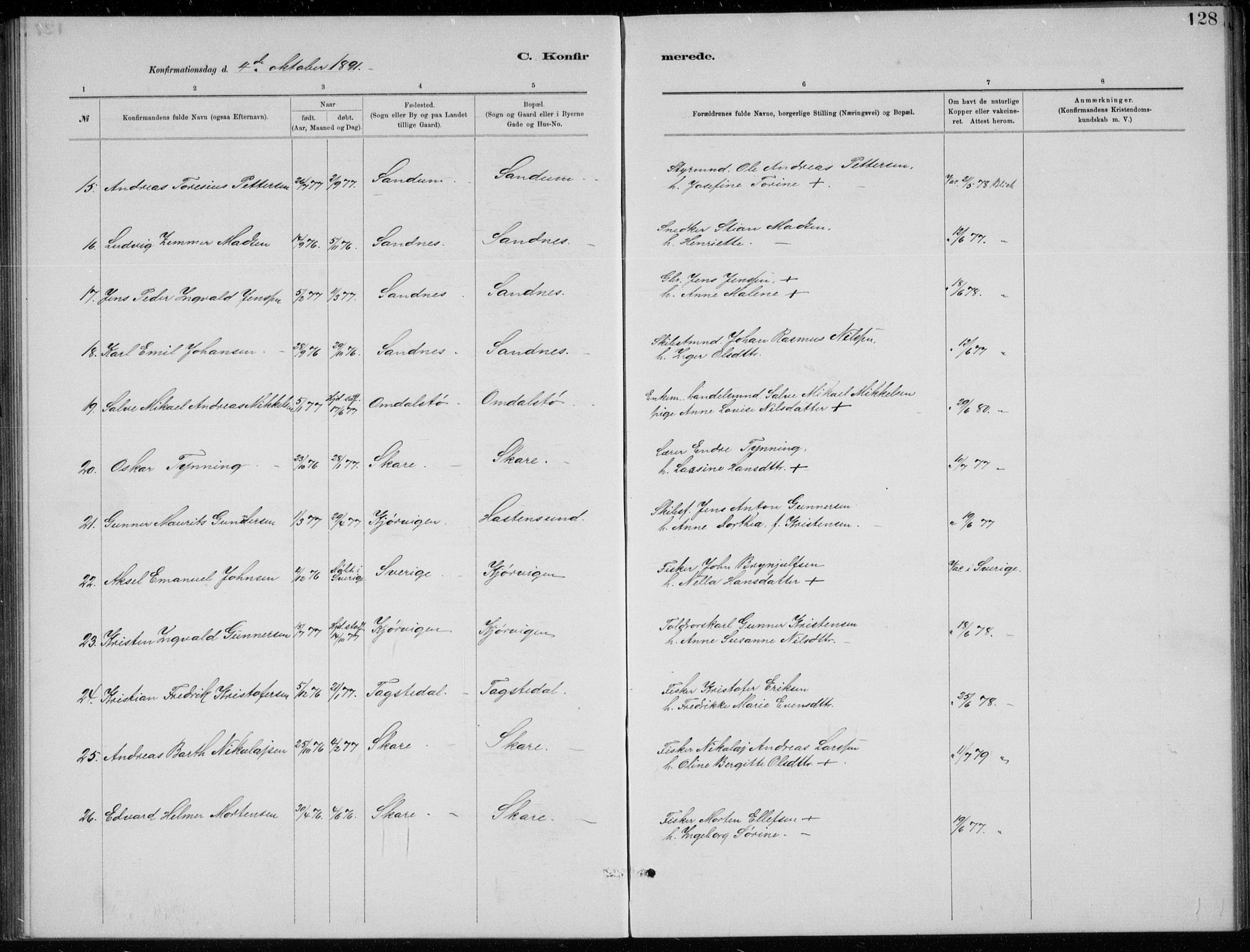 Tromøy sokneprestkontor, SAK/1111-0041/F/Fb/L0005: Parish register (copy) no. B 5, 1877-1891, p. 128