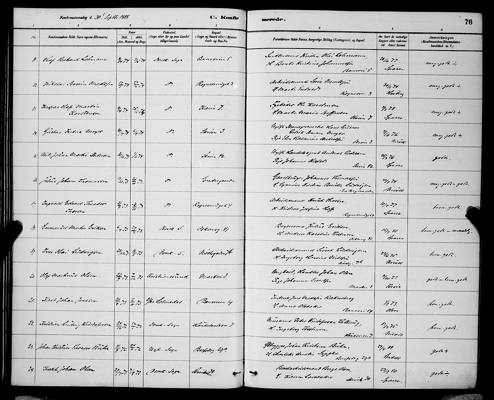 Domkirken sokneprestembete, SAB/A-74801/H/Hab/L0024: Parish register (copy) no. C 4, 1880-1899, p. 76
