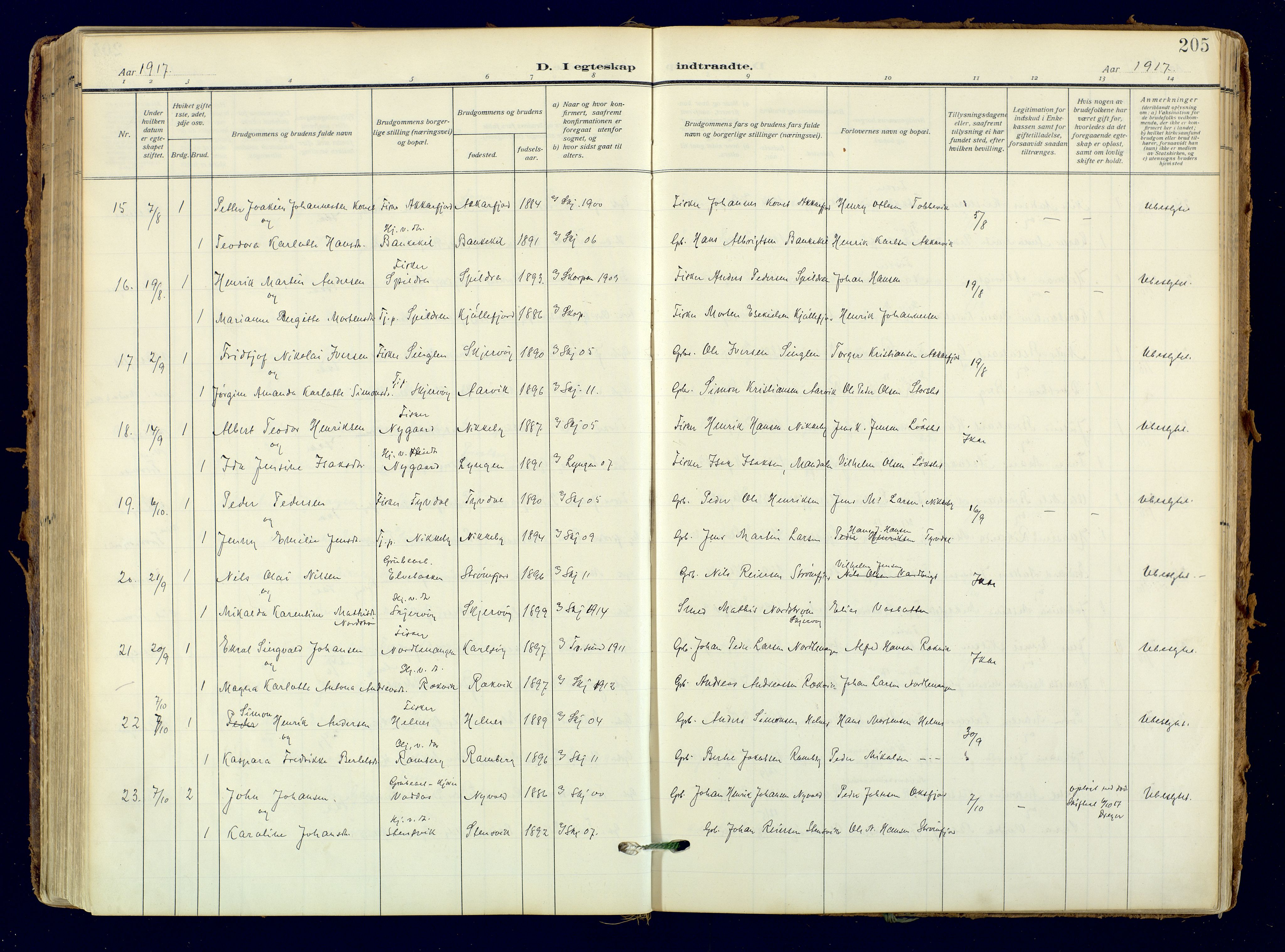 Skjervøy sokneprestkontor, AV/SATØ-S-1300/H/Ha/Haa: Parish register (official) no. 18, 1910-1926, p. 205