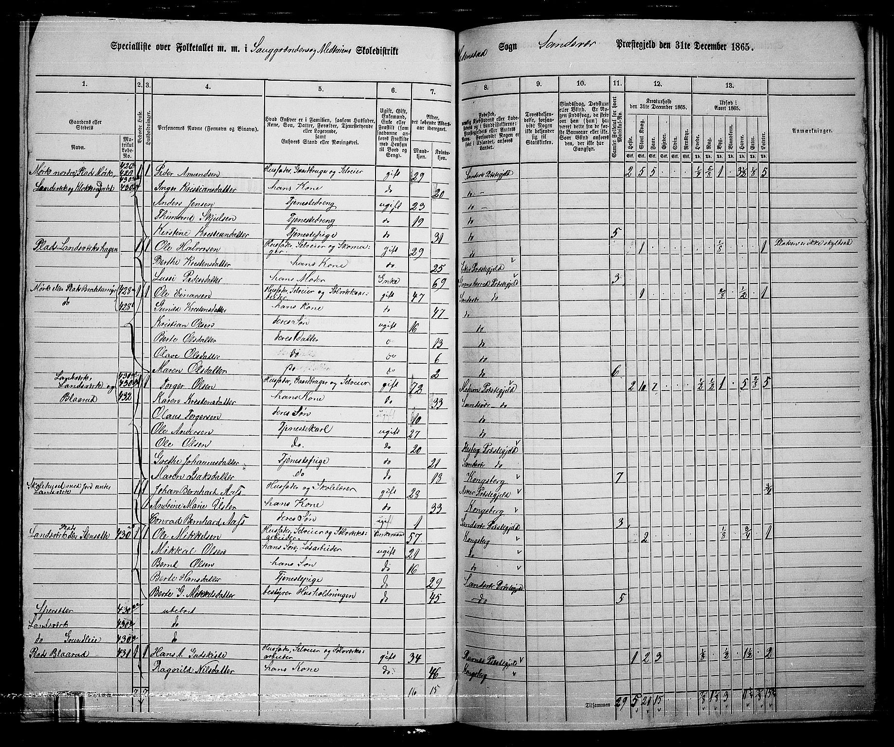 RA, 1865 census for Sandsvær, 1865, p. 153