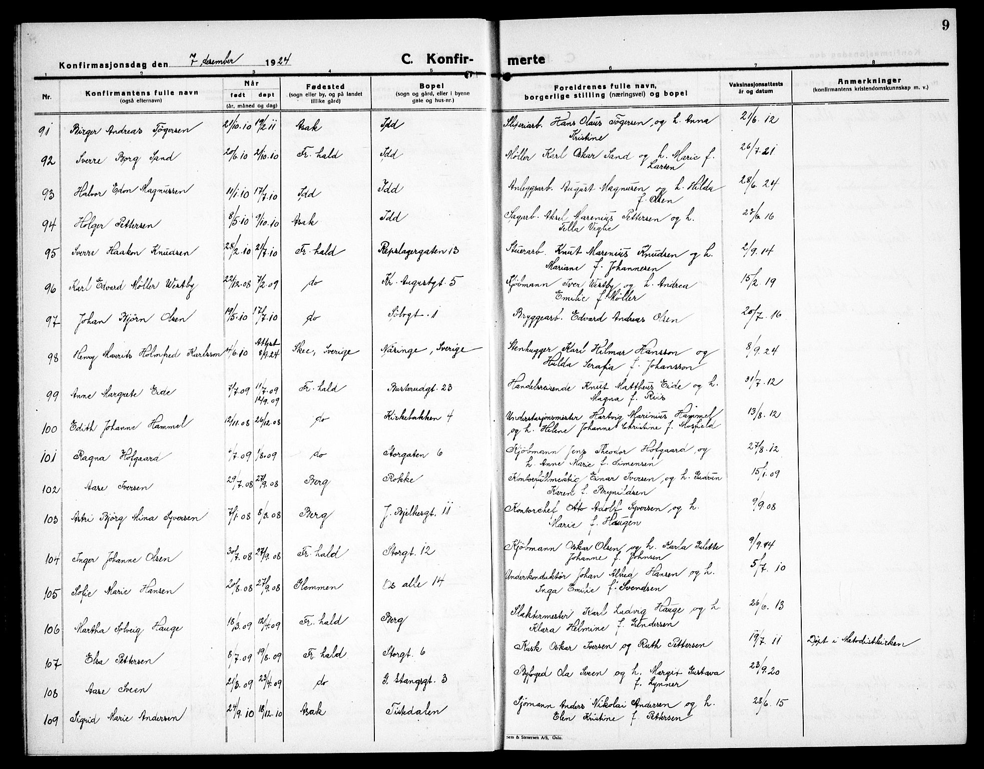 Halden prestekontor Kirkebøker, SAO/A-10909/G/Ga/L0013: Parish register (copy) no. 13, 1924-1939, p. 9