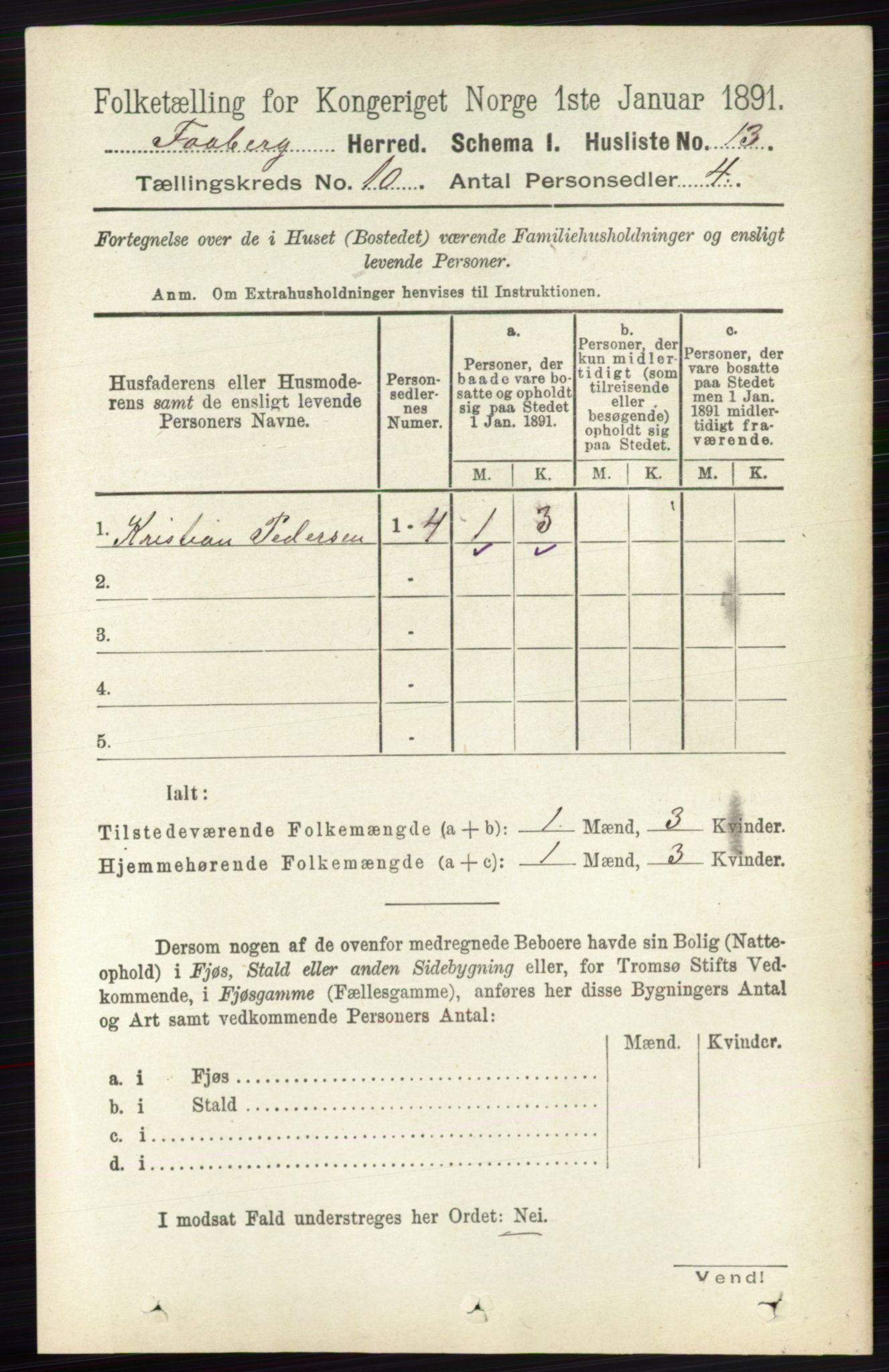 RA, 1891 census for 0524 Fåberg, 1891, p. 4051