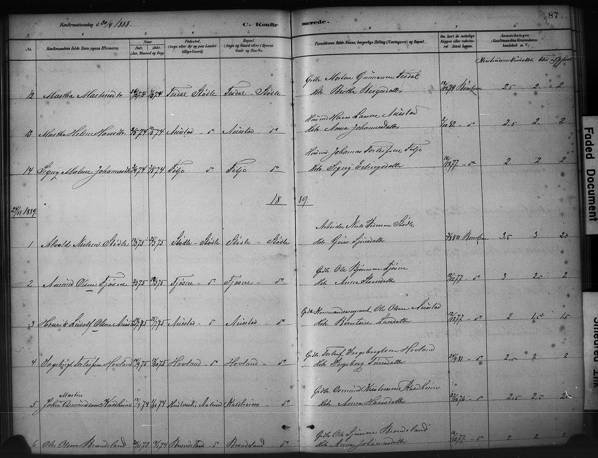 Etne sokneprestembete, SAB/A-75001/H/Hab: Parish register (copy) no. A 5, 1879-1896, p. 87