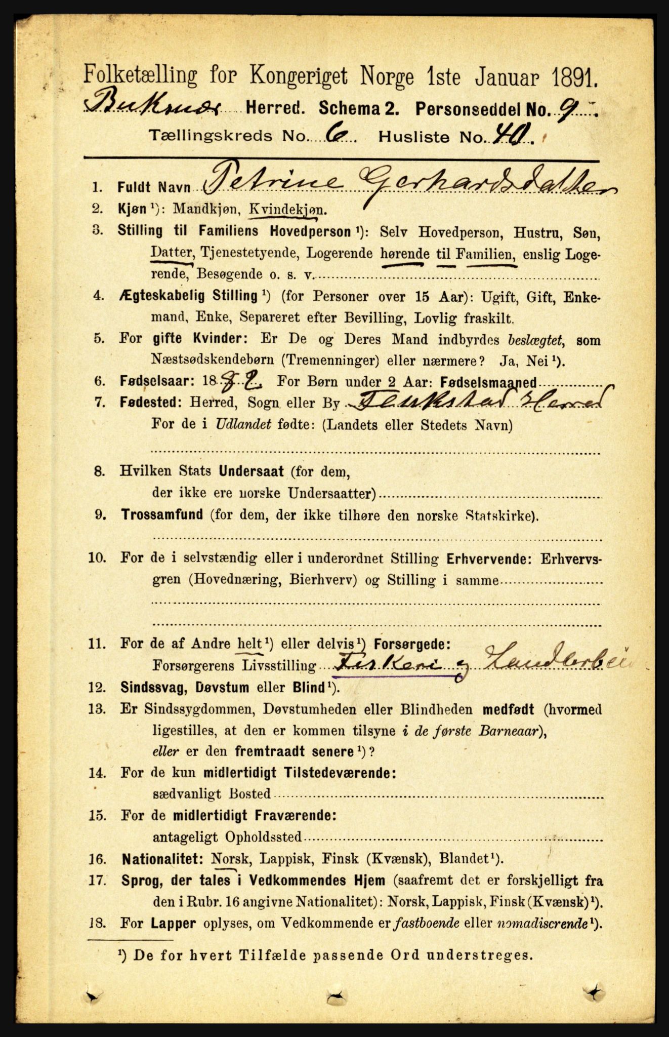 RA, 1891 census for 1860 Buksnes, 1891, p. 4790