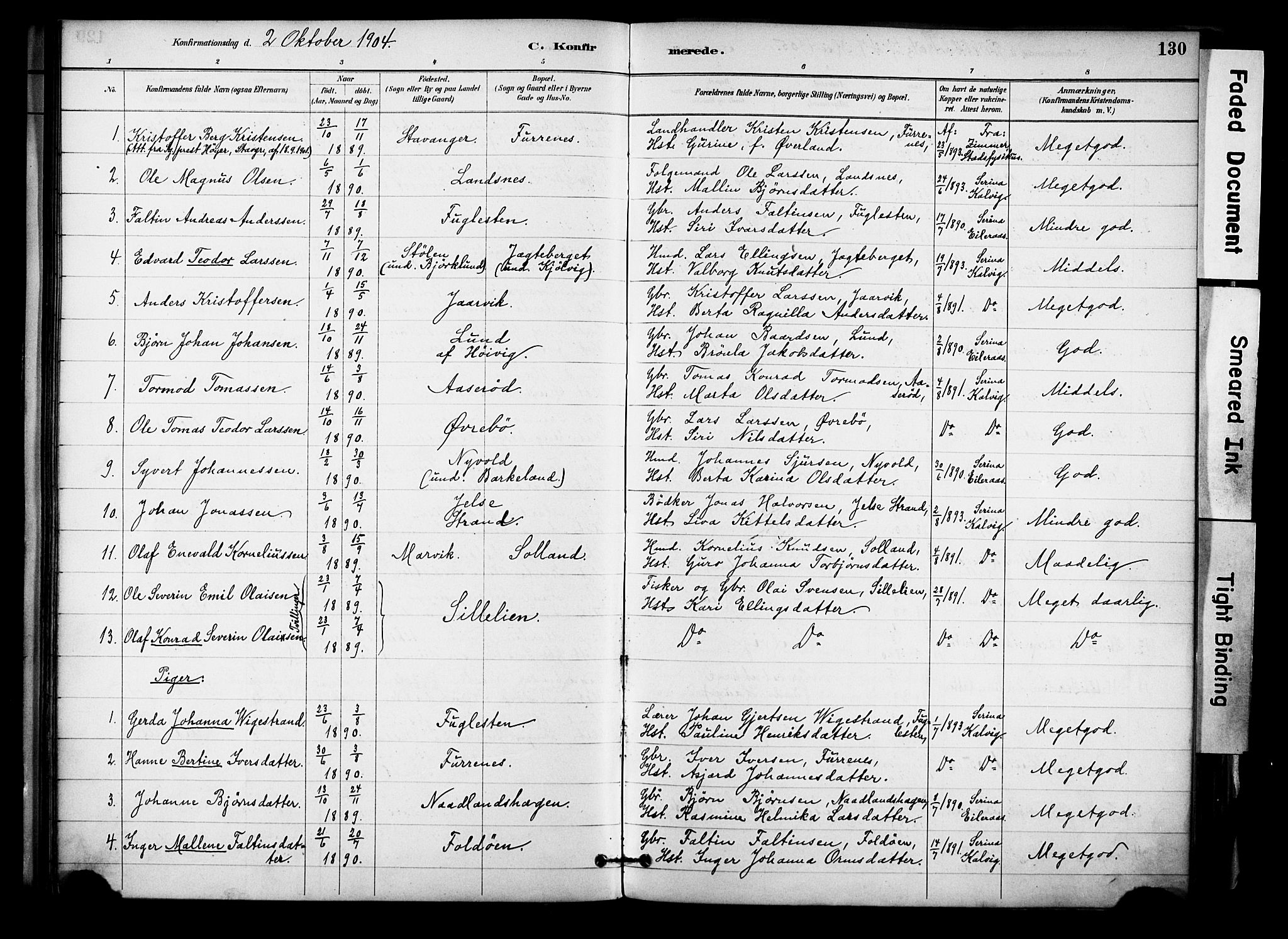 Jelsa sokneprestkontor, AV/SAST-A-101842/01/IV: Parish register (official) no. A 10, 1884-1906, p. 130