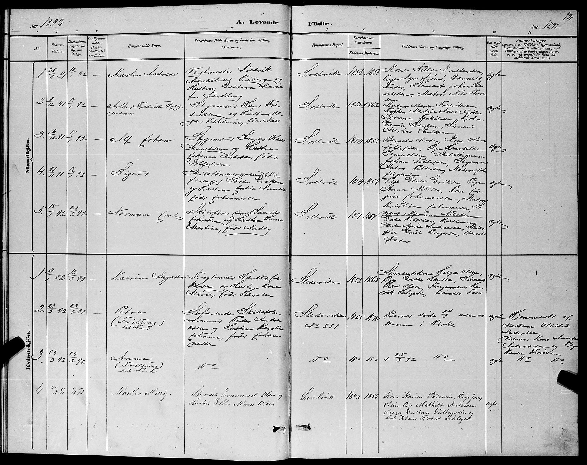 Strømm kirkebøker, AV/SAKO-A-322/G/Gb/L0001: Parish register (copy) no. II 1, 1889-1896, p. 12