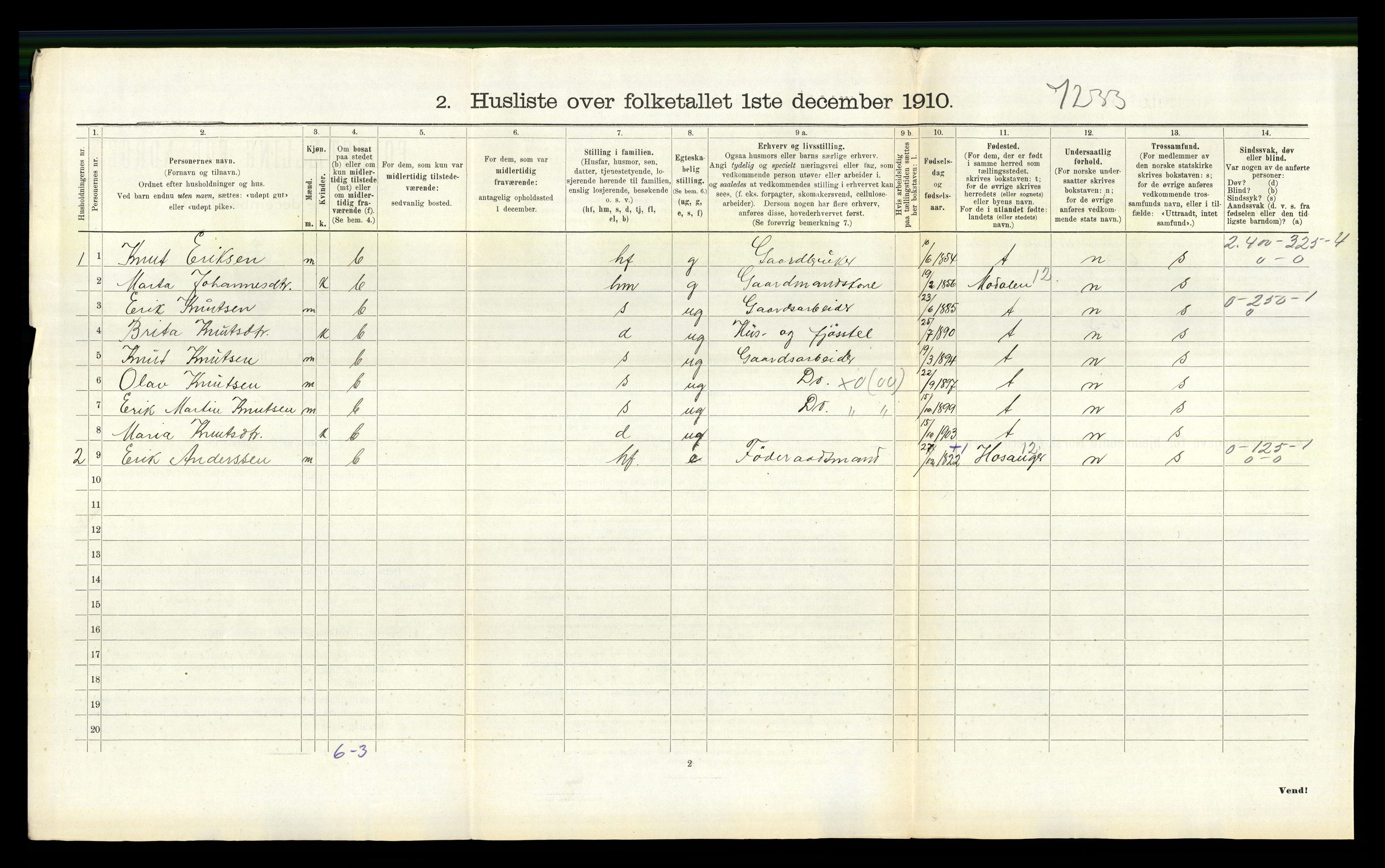 RA, 1910 census for Bruvik, 1910, p. 835