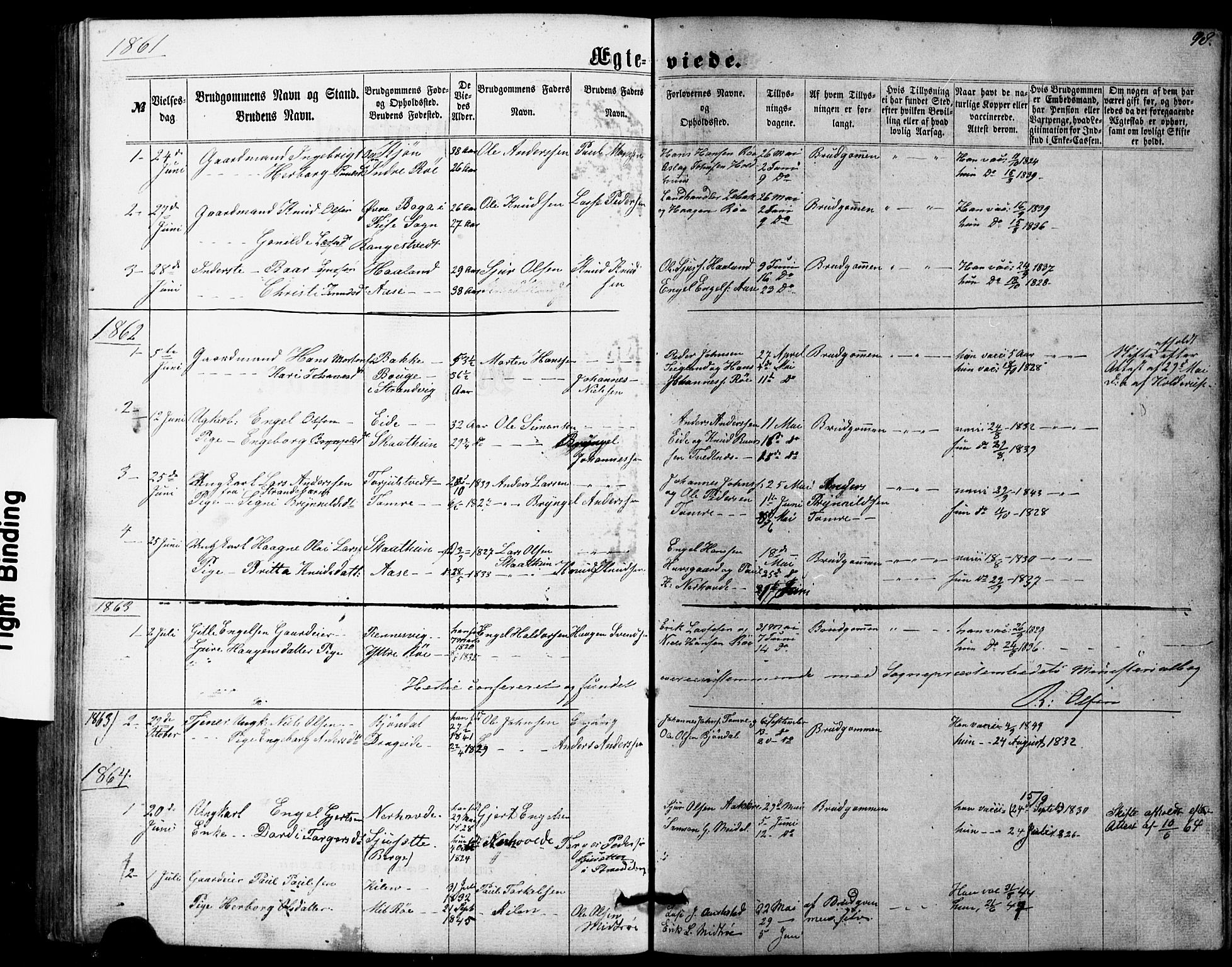 Fusa sokneprestembete, SAB/A-75401/H/Hab: Parish register (copy) no. B 1, 1861-1896, p. 98