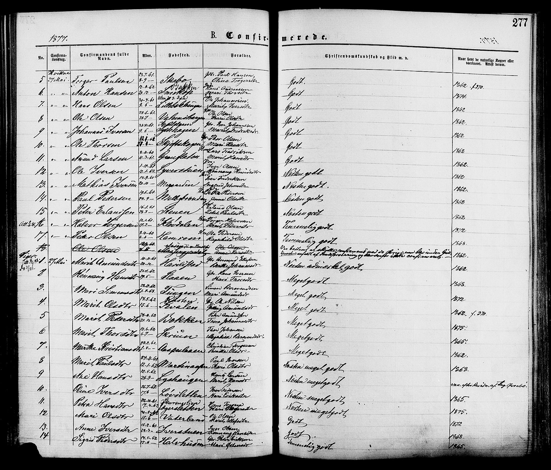 Nord-Fron prestekontor, AV/SAH-PREST-080/H/Ha/Haa/L0002: Parish register (official) no. 2, 1865-1883, p. 277