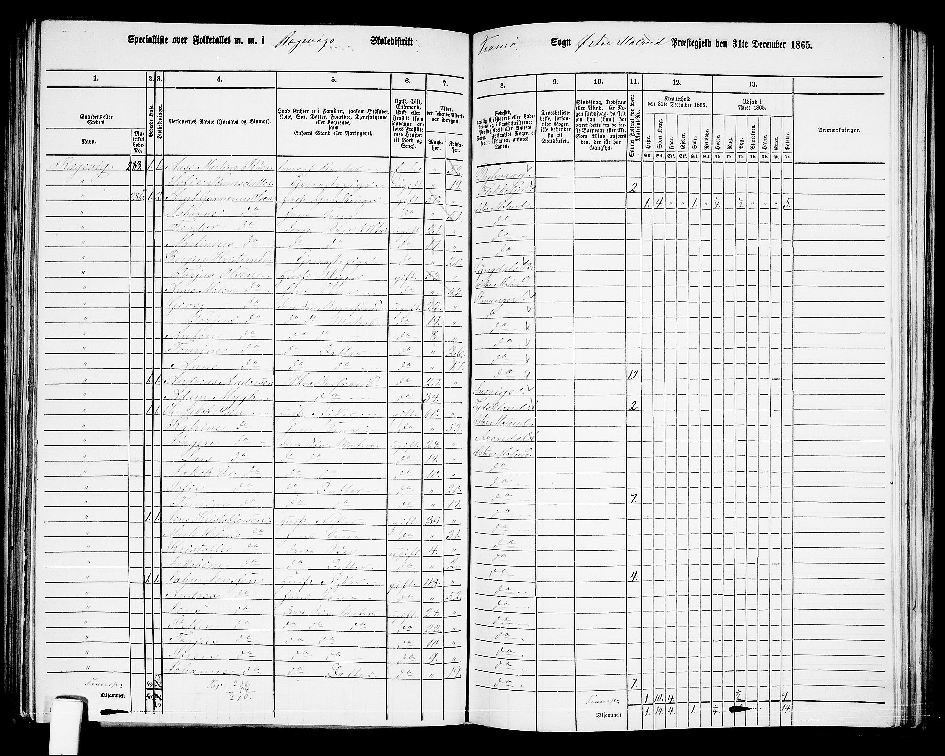 RA, 1865 census for Austre Moland, 1865, p. 239