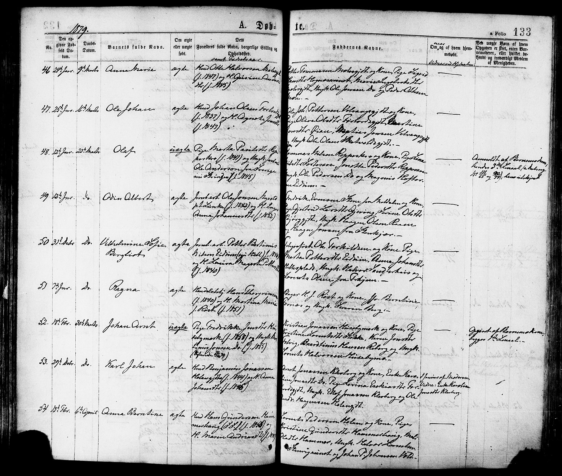 Ministerialprotokoller, klokkerbøker og fødselsregistre - Nord-Trøndelag, AV/SAT-A-1458/709/L0076: Parish register (official) no. 709A16, 1871-1879, p. 133