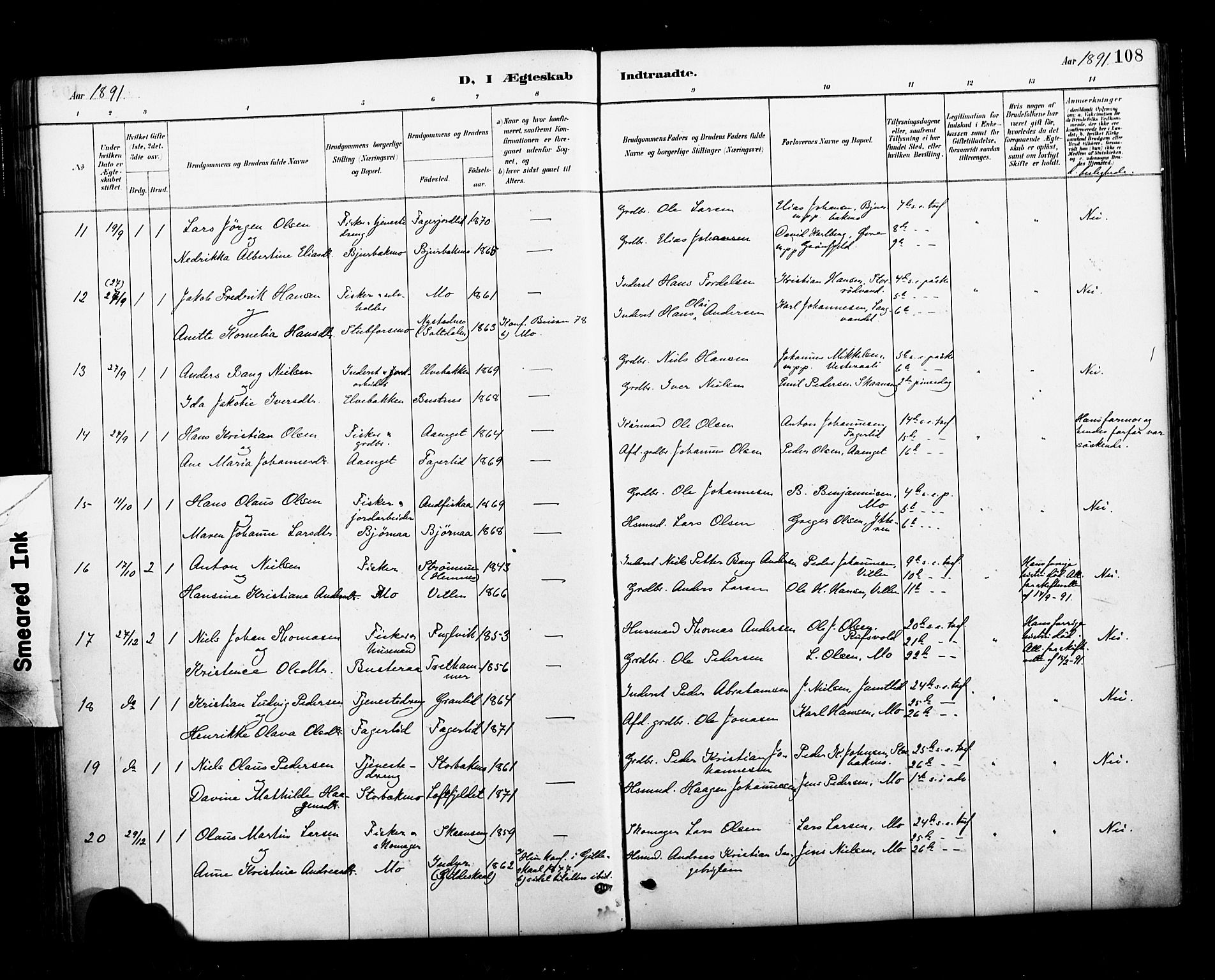 Ministerialprotokoller, klokkerbøker og fødselsregistre - Nordland, AV/SAT-A-1459/827/L0401: Parish register (official) no. 827A13, 1887-1905, p. 108