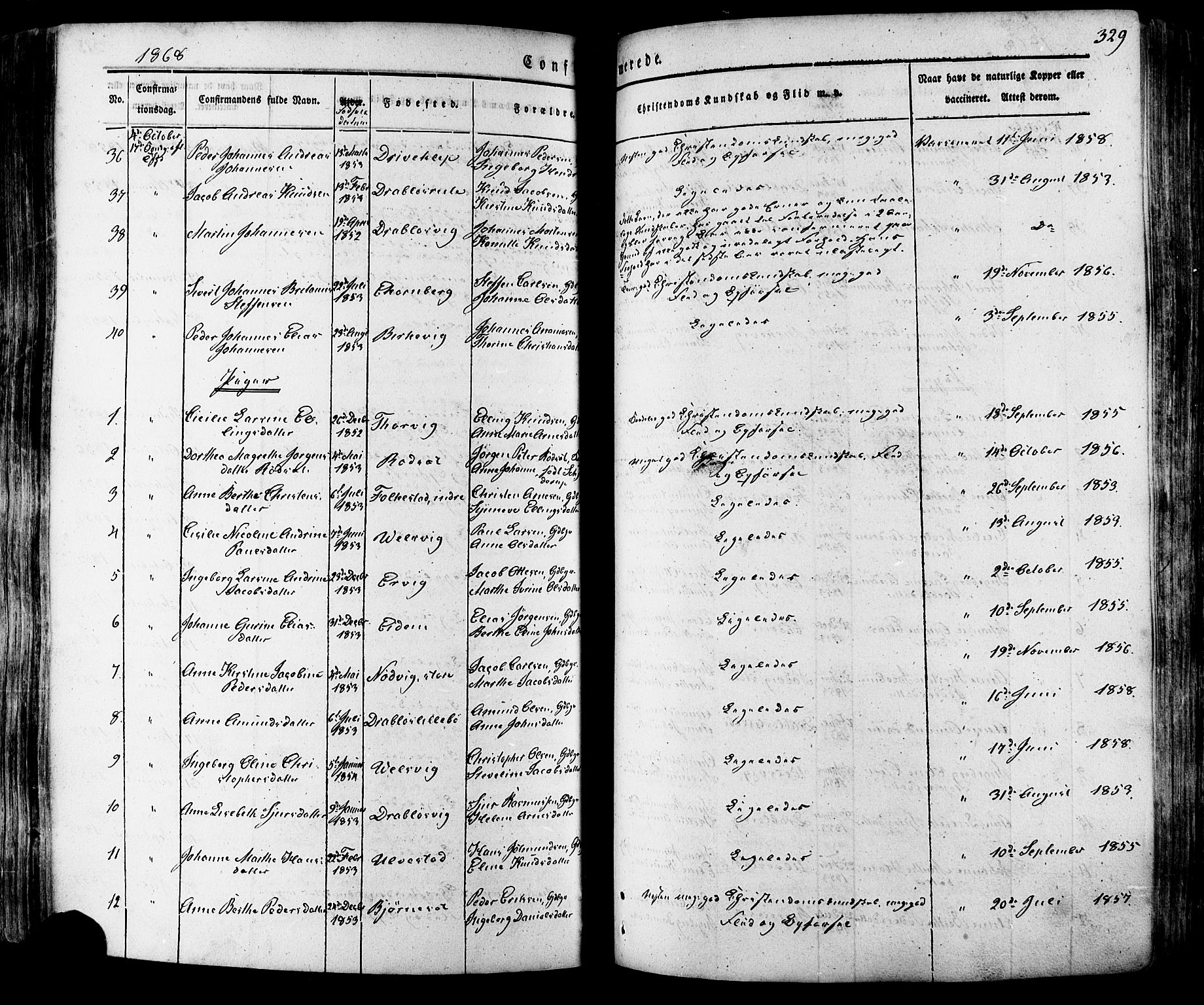 Ministerialprotokoller, klokkerbøker og fødselsregistre - Møre og Romsdal, SAT/A-1454/511/L0140: Parish register (official) no. 511A07, 1851-1878, p. 329