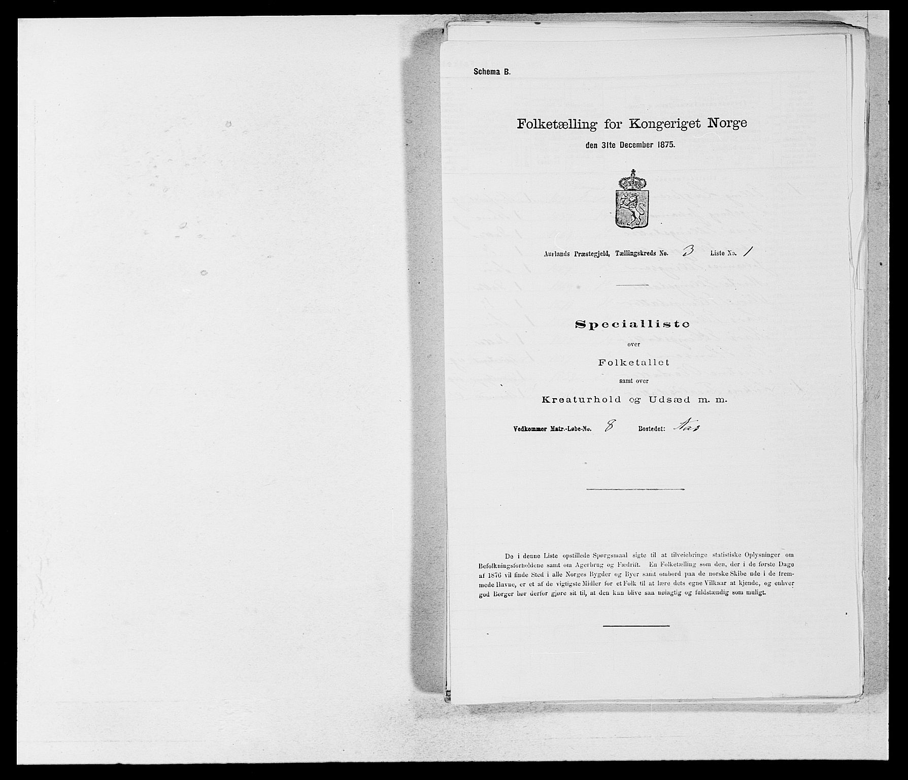 SAB, 1875 census for 1421P Aurland, 1875, p. 251