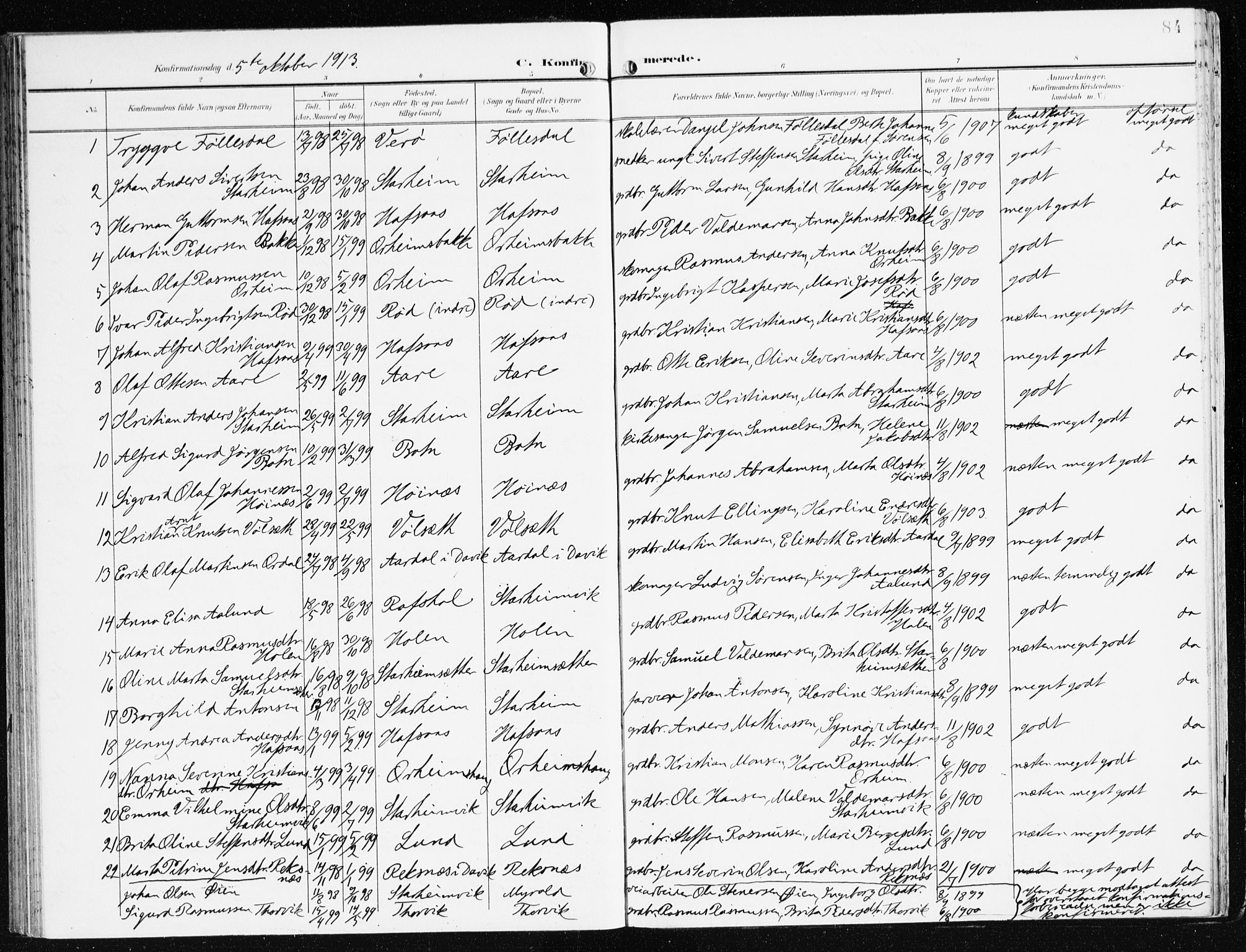 Eid sokneprestembete, SAB/A-82301/H/Haa/Haac/L0002: Parish register (official) no. C 2, 1899-1927, p. 84