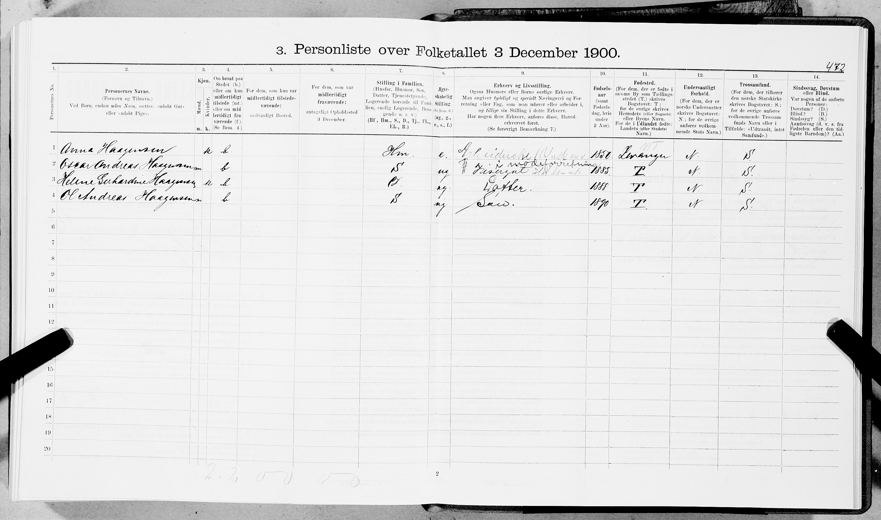 SAT, 1900 census for Trondheim, 1900, p. 7222