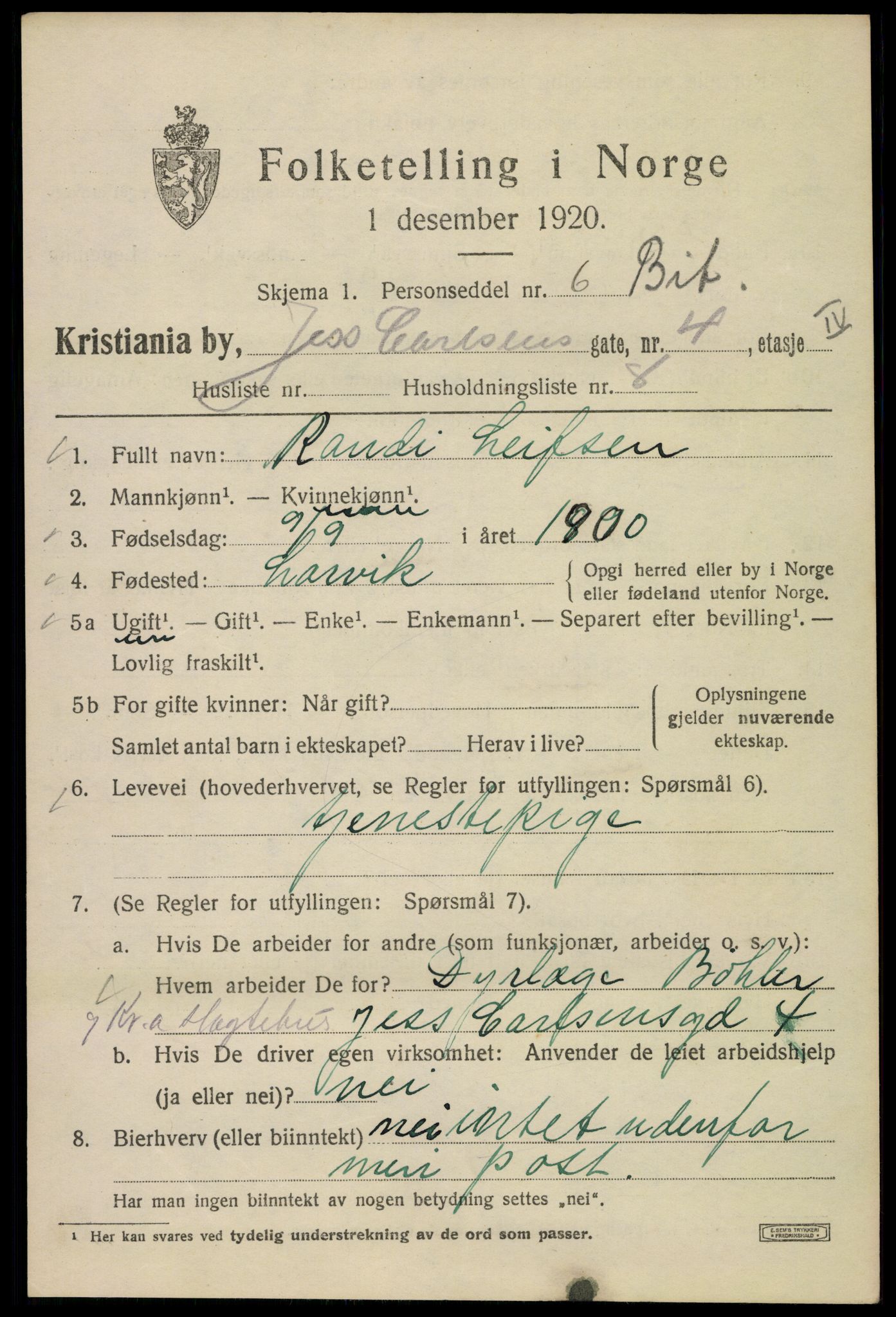 SAO, 1920 census for Kristiania, 1920, p. 323473