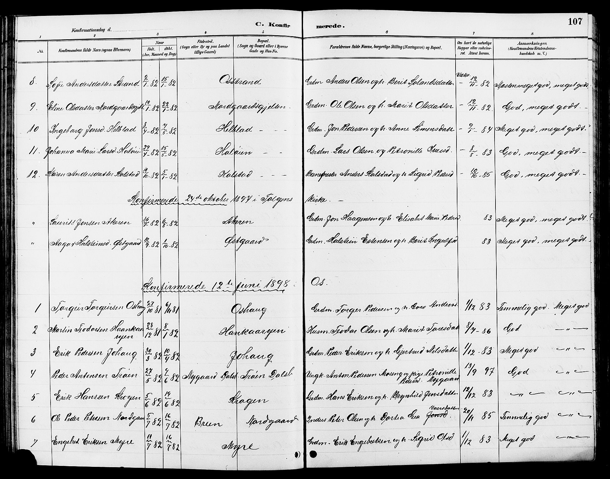 Tolga prestekontor, AV/SAH-PREST-062/L/L0008: Parish register (copy) no. 8, 1887-1912, p. 107