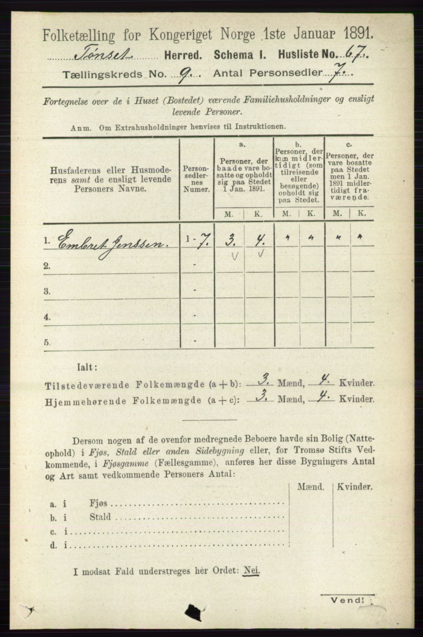 RA, 1891 census for 0437 Tynset, 1891, p. 2416