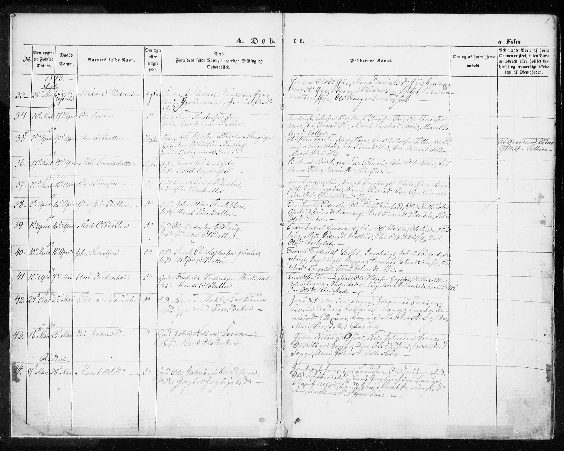 Ministerialprotokoller, klokkerbøker og fødselsregistre - Møre og Romsdal, SAT/A-1454/595/L1043: Parish register (official) no. 595A05, 1843-1851, p. 1