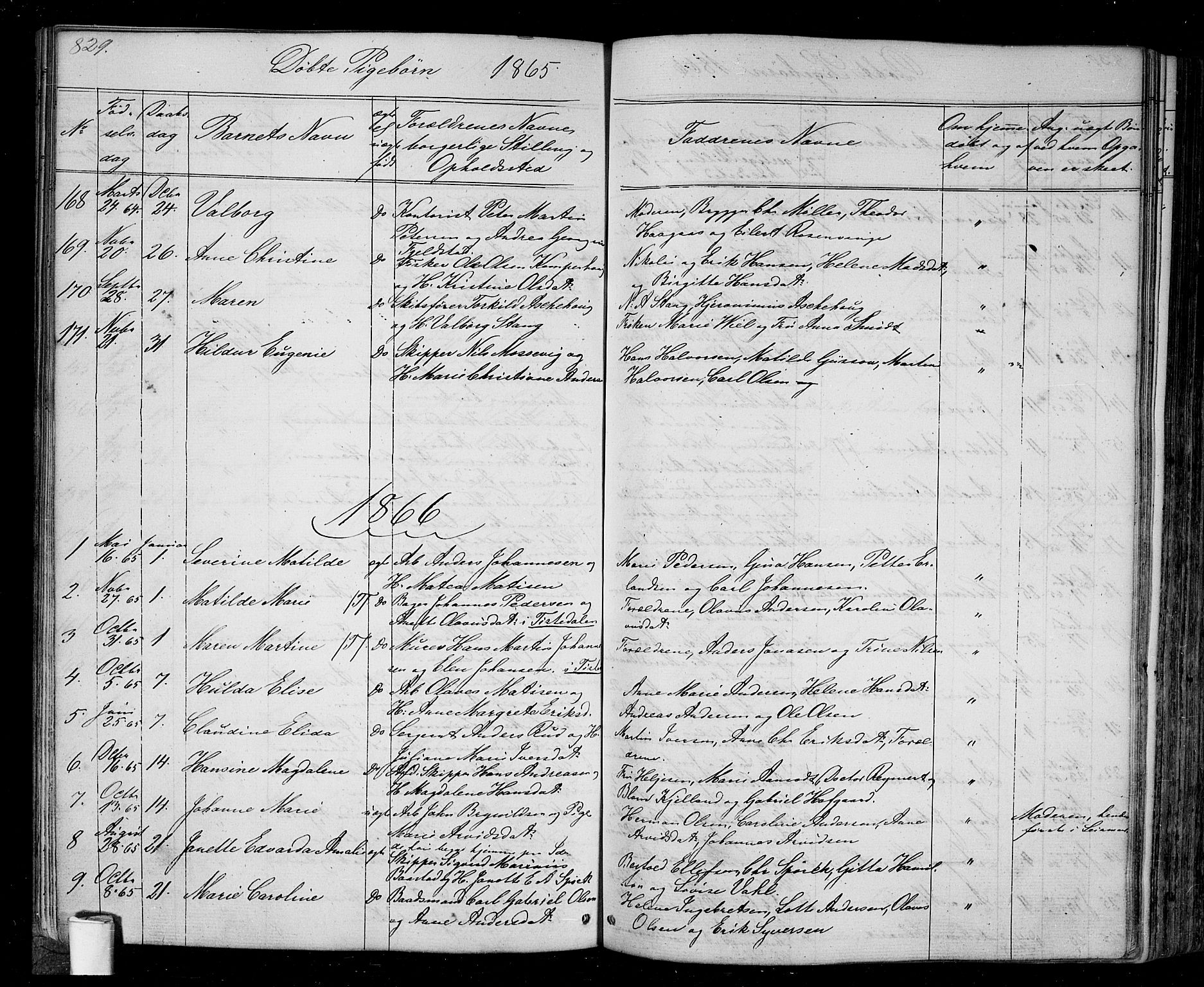 Halden prestekontor Kirkebøker, SAO/A-10909/G/Ga/L0005b: Parish register (copy) no. 5B, 1864-1868, p. 829