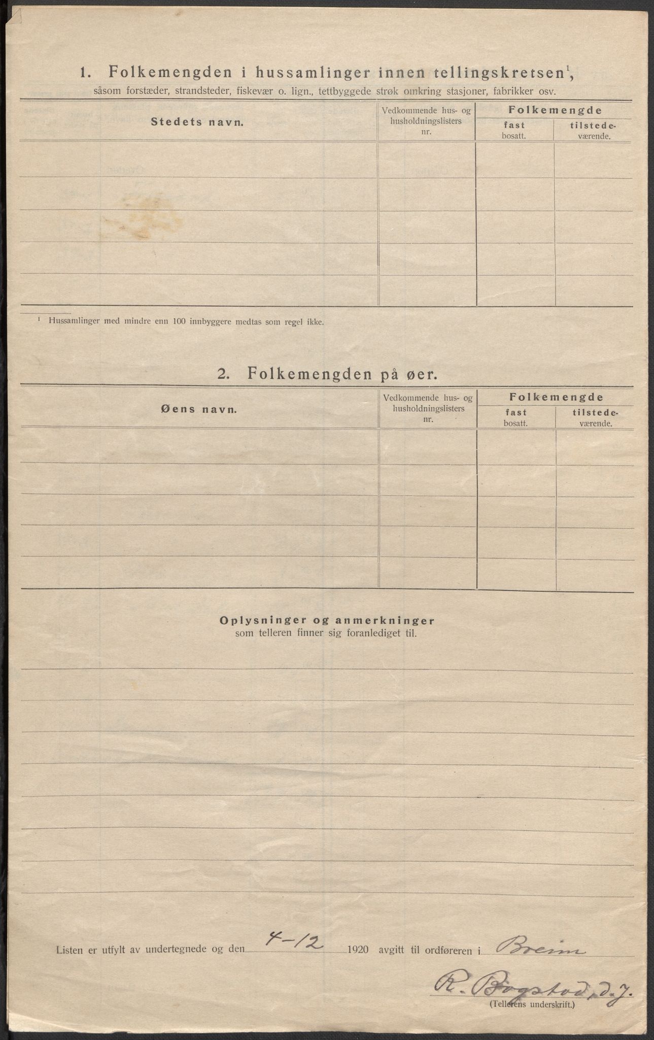 SAB, 1920 census for Breim, 1920, p. 30