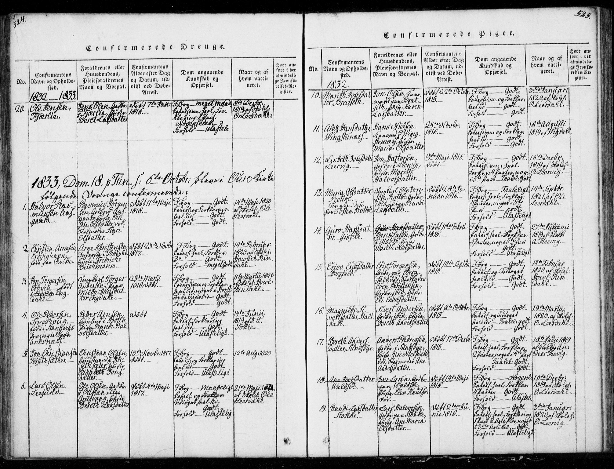 Ministerialprotokoller, klokkerbøker og fødselsregistre - Møre og Romsdal, SAT/A-1454/578/L0903: Parish register (official) no. 578A02, 1819-1838, p. 524-525