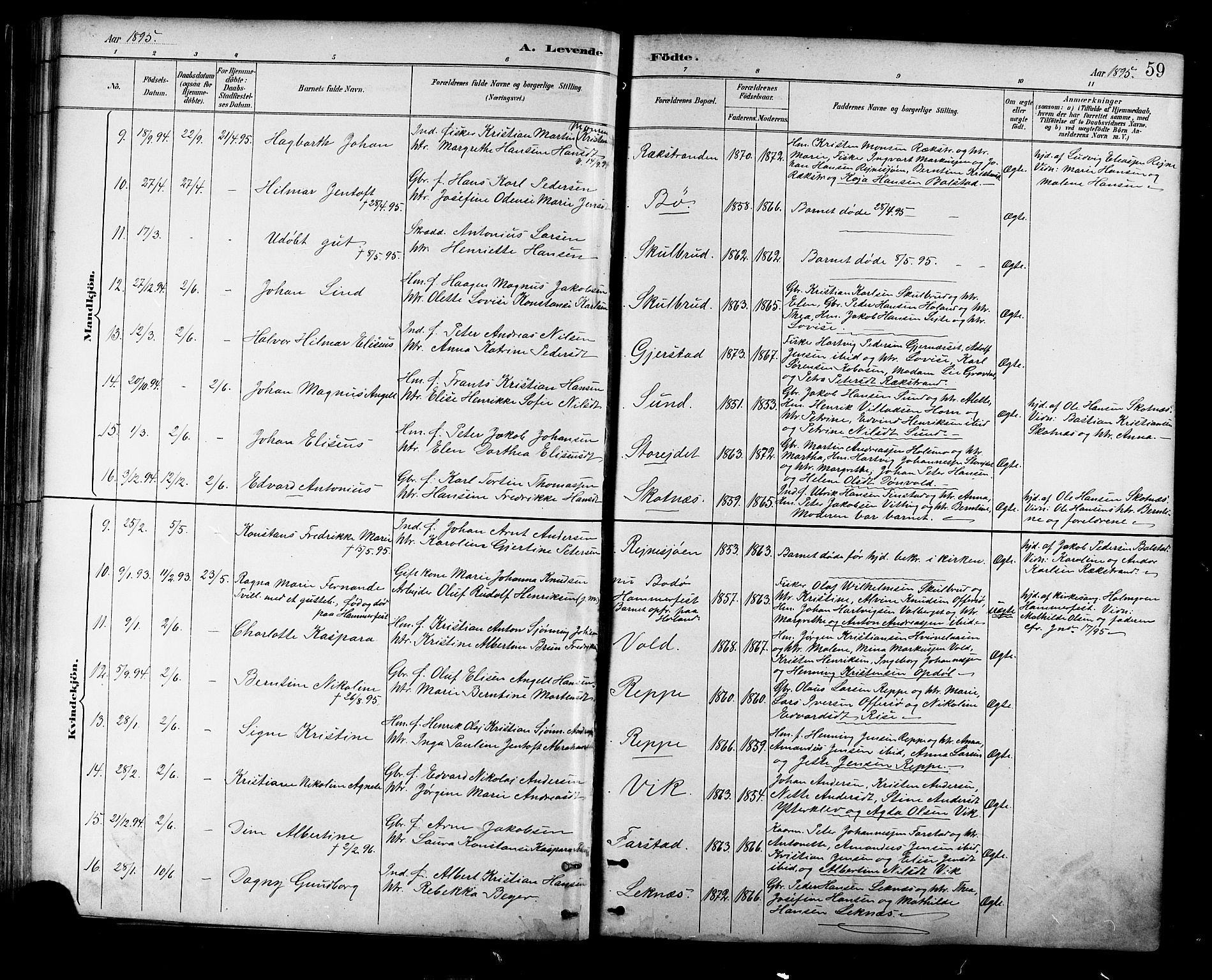 Ministerialprotokoller, klokkerbøker og fødselsregistre - Nordland, AV/SAT-A-1459/881/L1167: Parish register (copy) no. 881C04, 1886-1899, p. 59