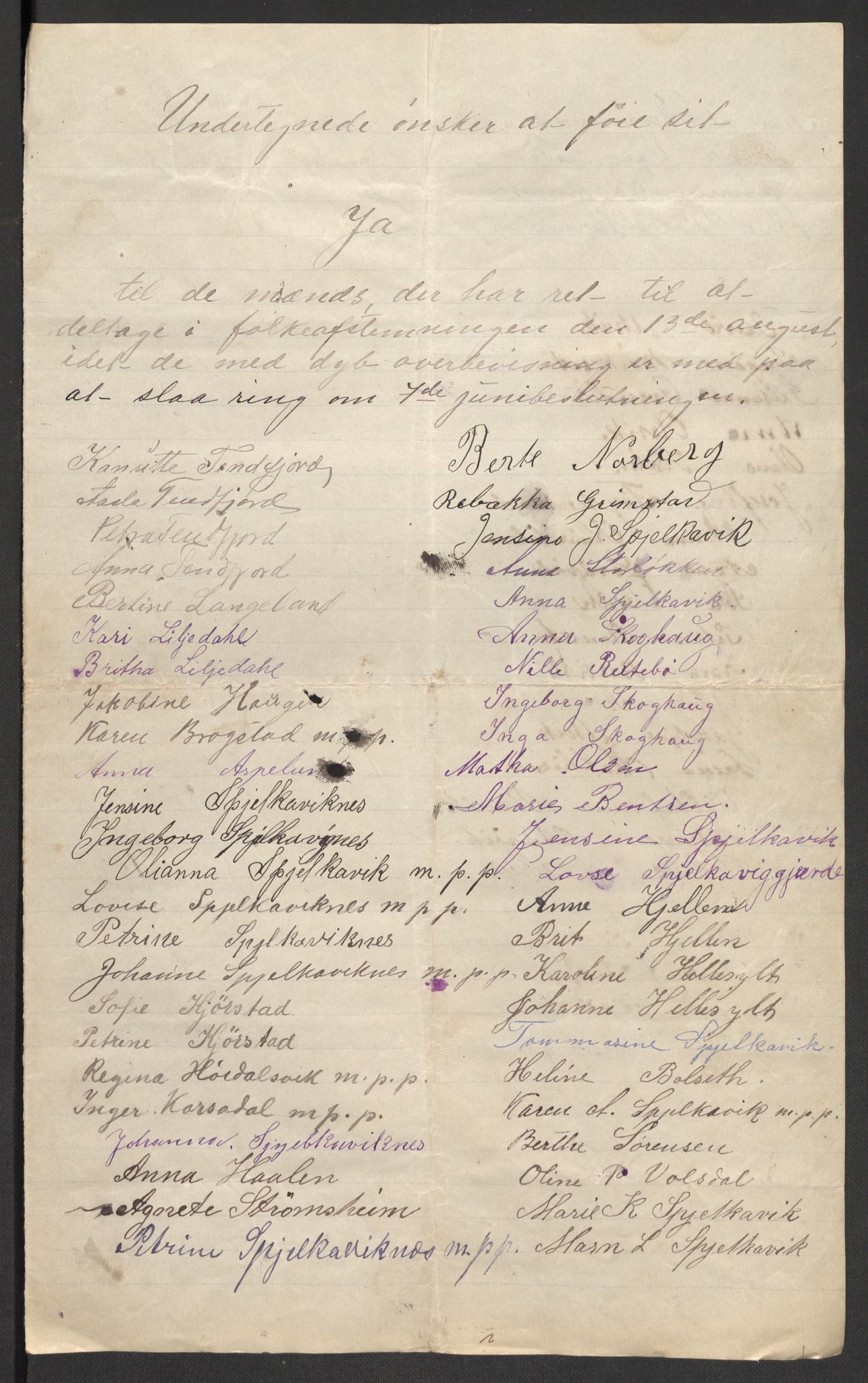 Justisdepartementet, 2. sivilkontor C, AV/RA-S-1040/F/L0125B/0002: Folkeavstemmingen august 1905 / Kvinnenes stemmelister, 1905, p. 245