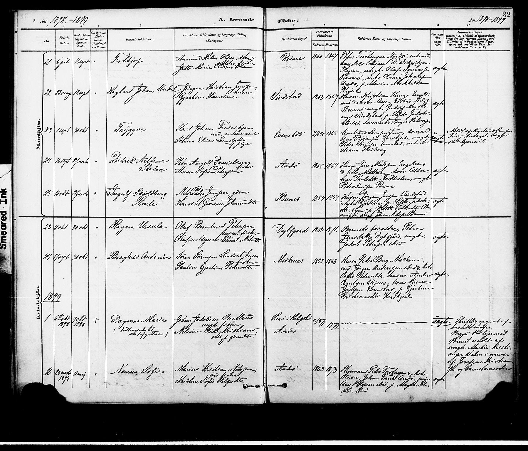 Ministerialprotokoller, klokkerbøker og fødselsregistre - Nordland, AV/SAT-A-1459/886/L1220: Parish register (official) no. 886A02, 1892-1903, p. 32