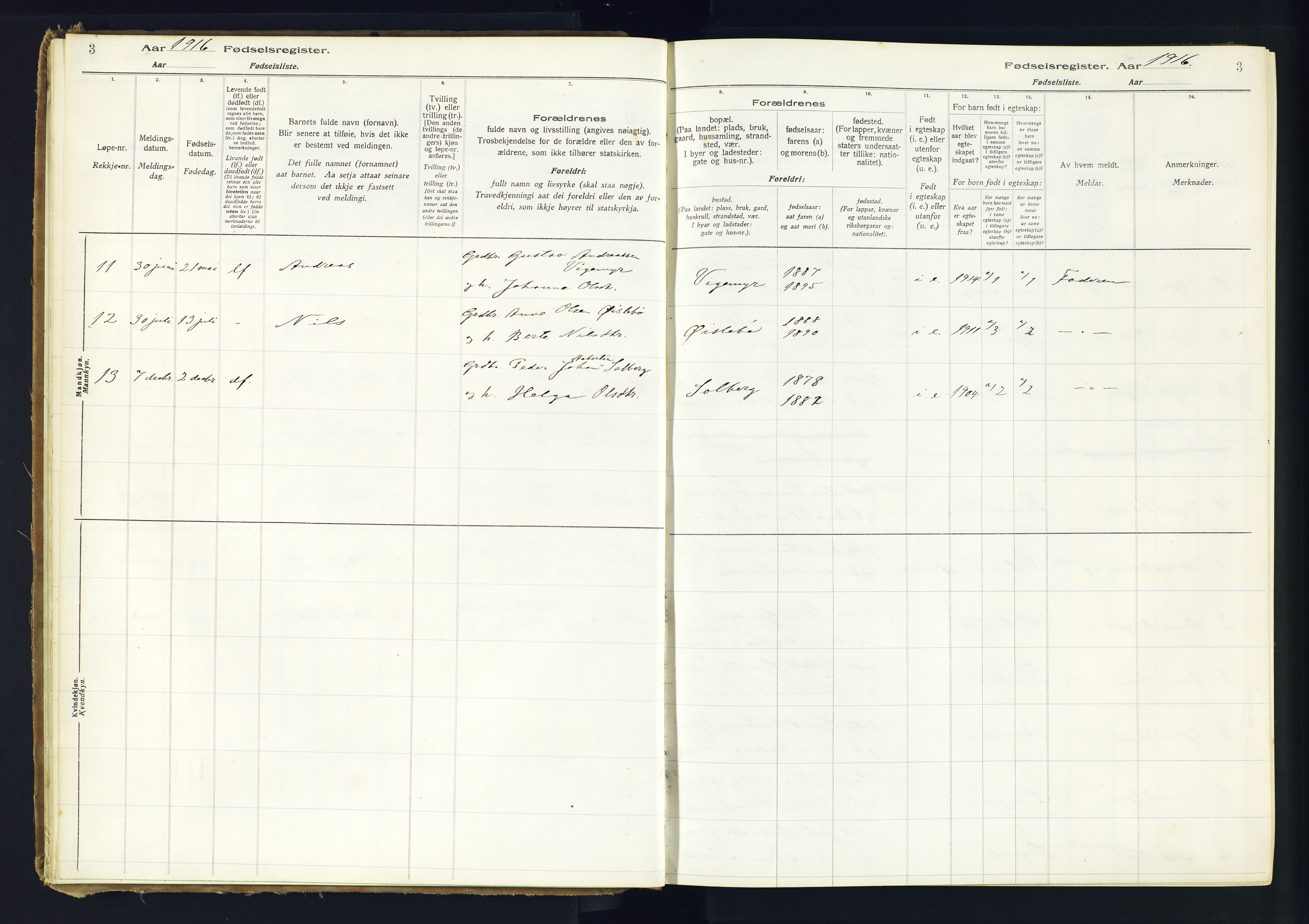 Holum sokneprestkontor, AV/SAK-1111-0022/J/Ja/L0002: Birth register no. II.6.11, 1916-1982, p. 3