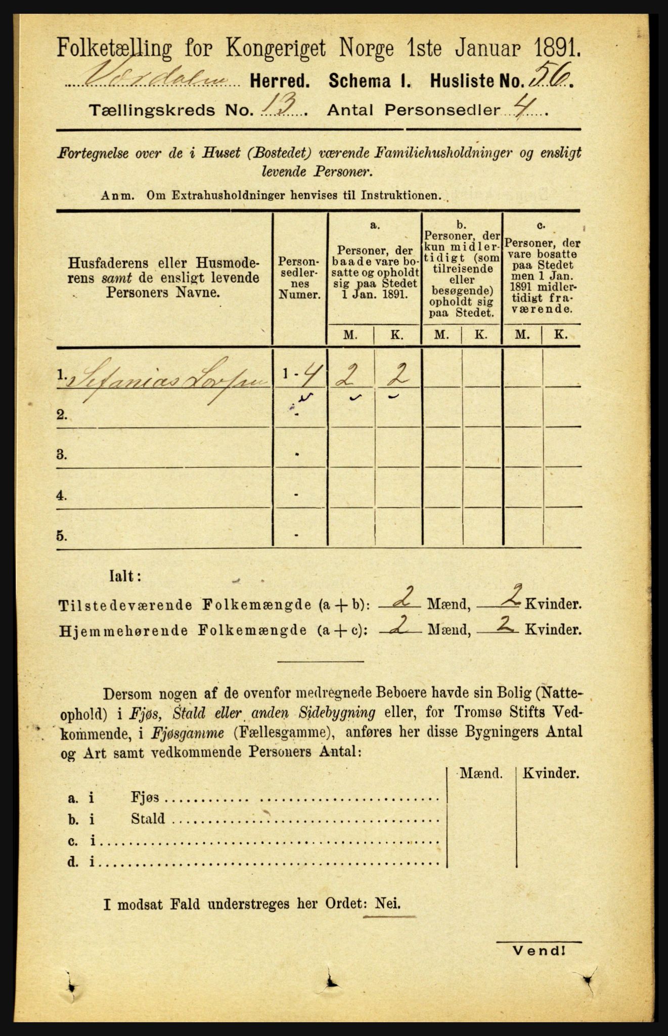 RA, 1891 census for 1721 Verdal, 1891, p. 6868