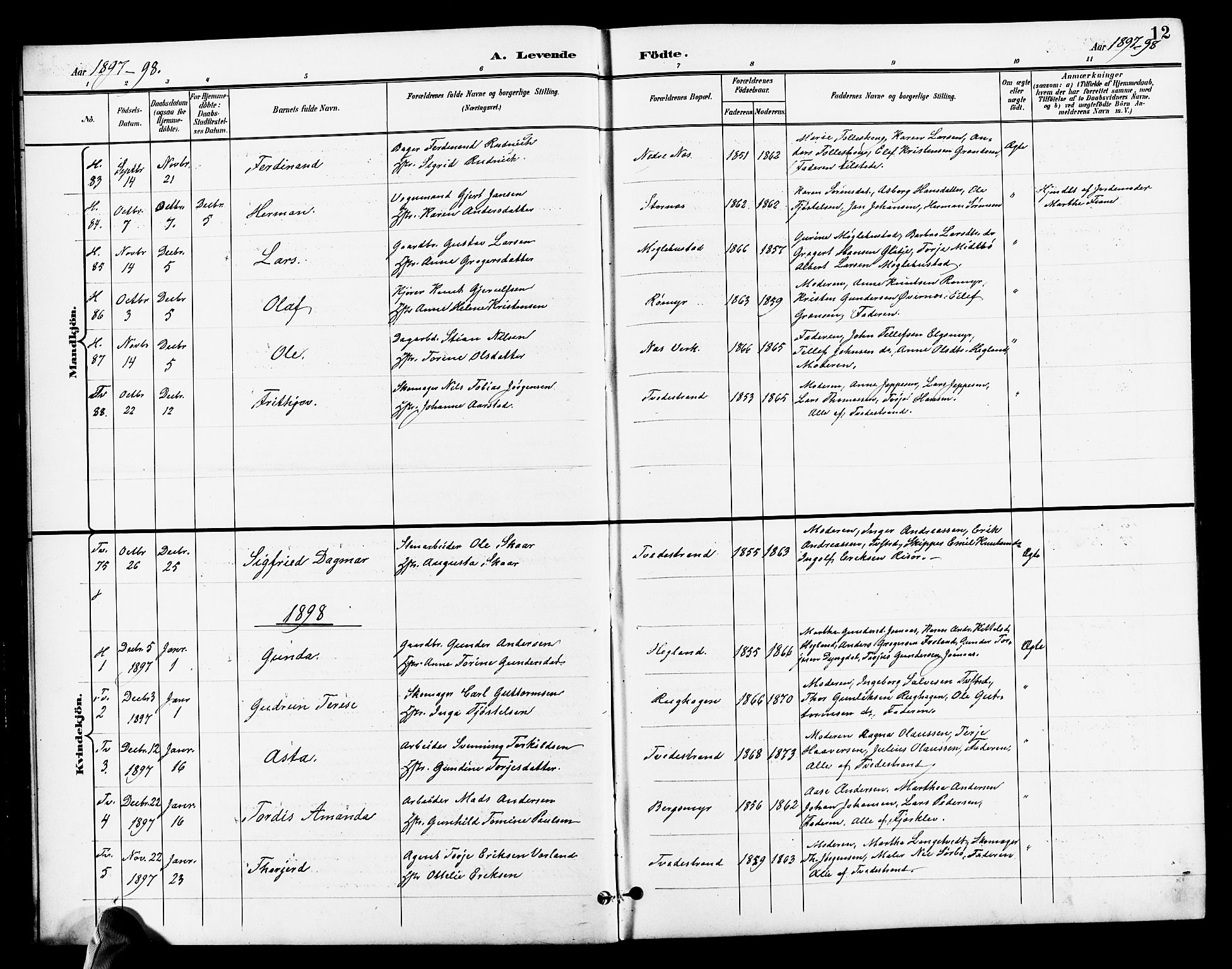 Holt sokneprestkontor, AV/SAK-1111-0021/F/Fb/L0011: Parish register (copy) no. B 11, 1897-1921, p. 12