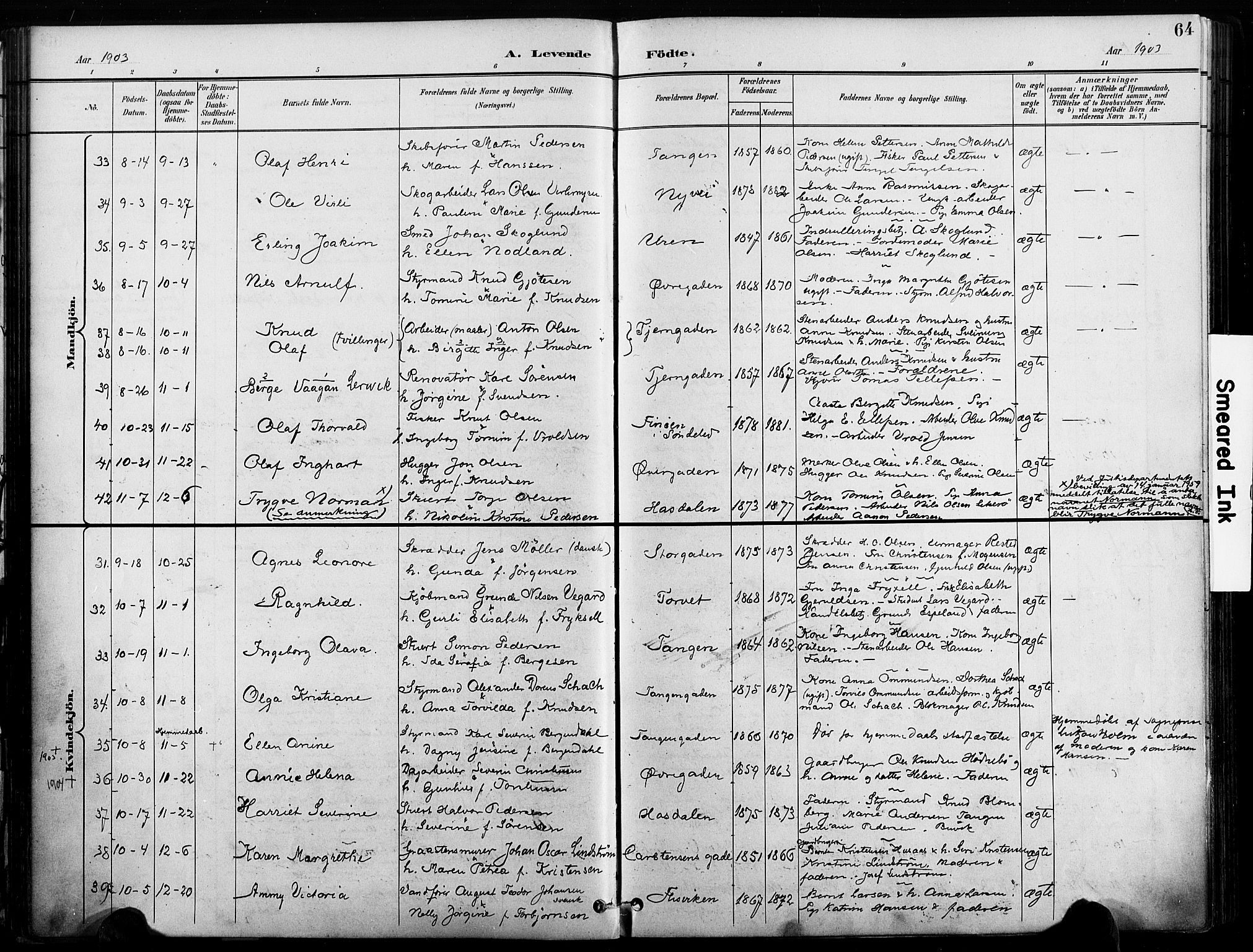 Risør sokneprestkontor, SAK/1111-0035/F/Fa/L0010: Parish register (official) no. A 10, 1896-1906, p. 64