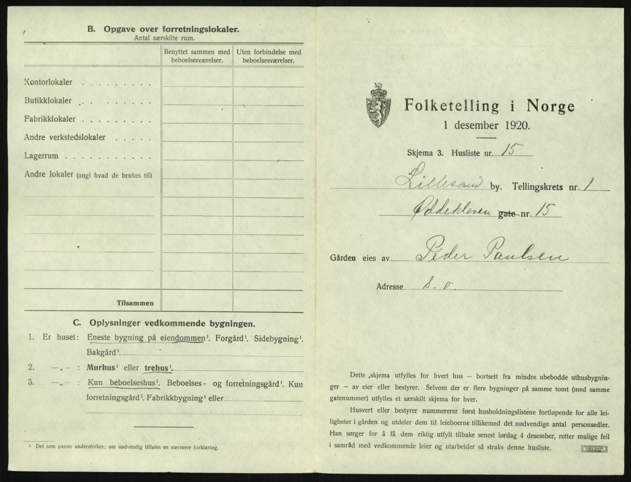 SAK, 1920 census for Lillesand, 1920, p. 51
