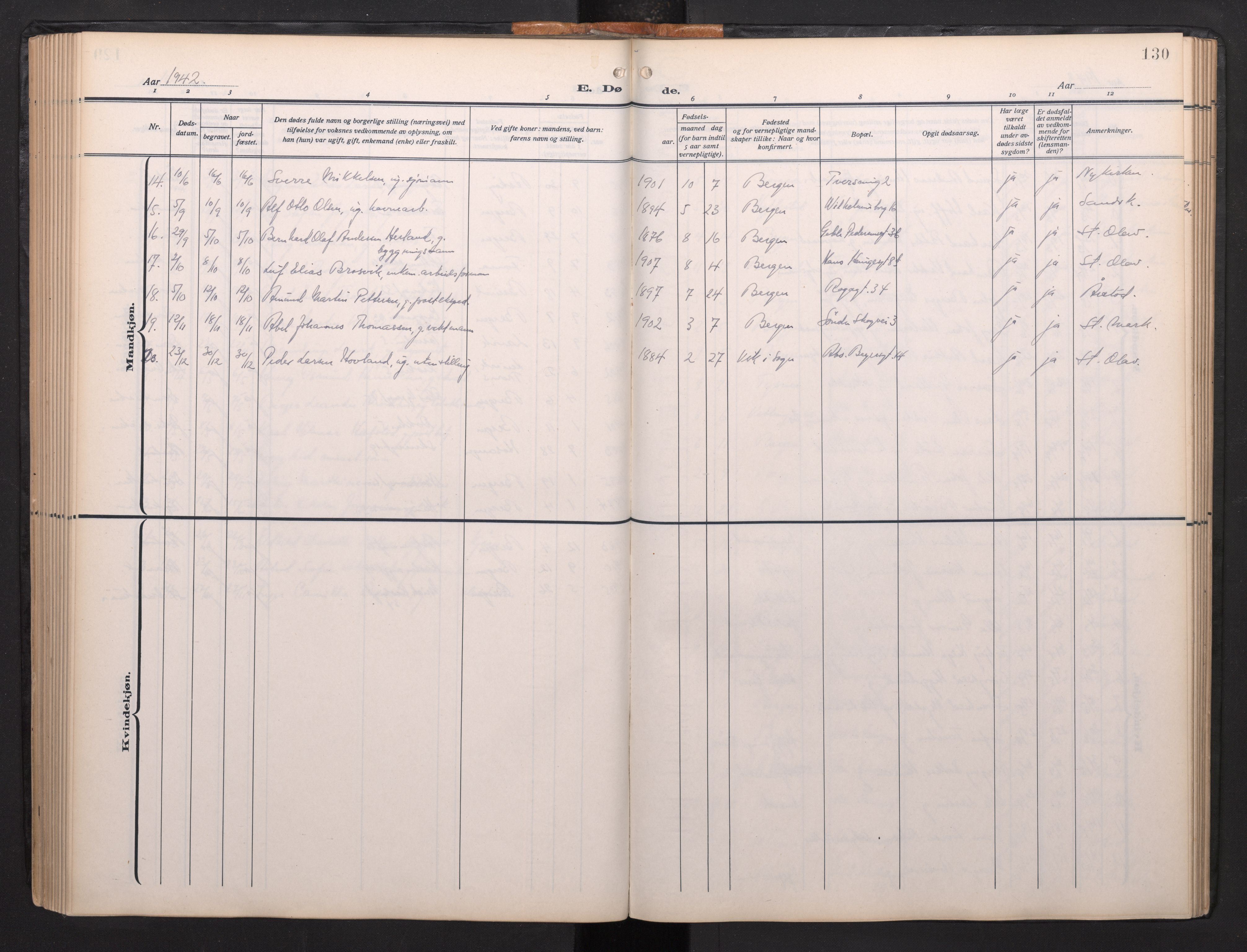 Arkivreferanse mangler*, SAB/-: Parish register (official) no. A 1, 1912-1957, p. 129b-130a