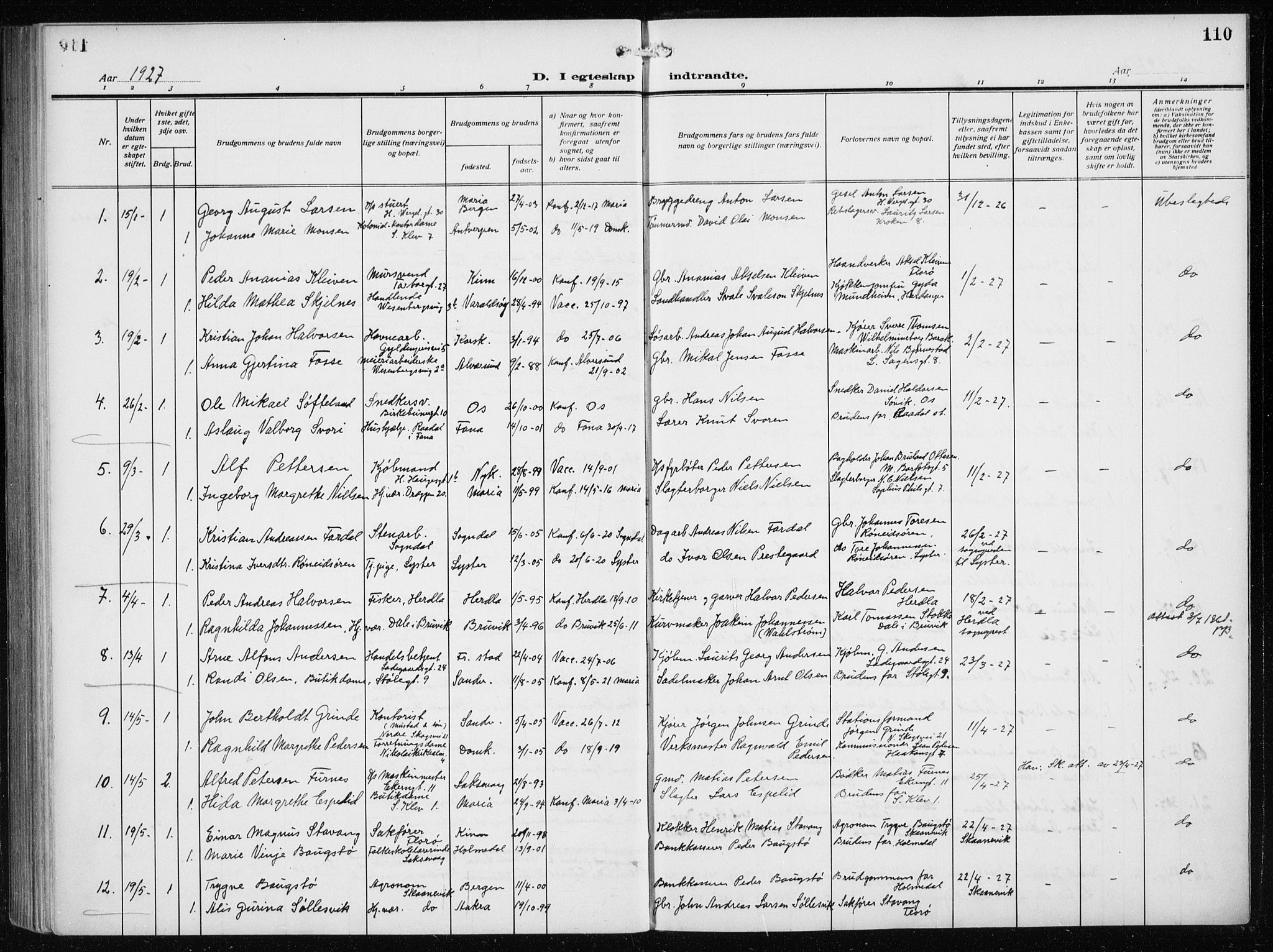 Mariakirken Sokneprestembete, SAB/A-76901/H/Haa/L0015: Parish register (official) no. C 3, 1913-1927, p. 110