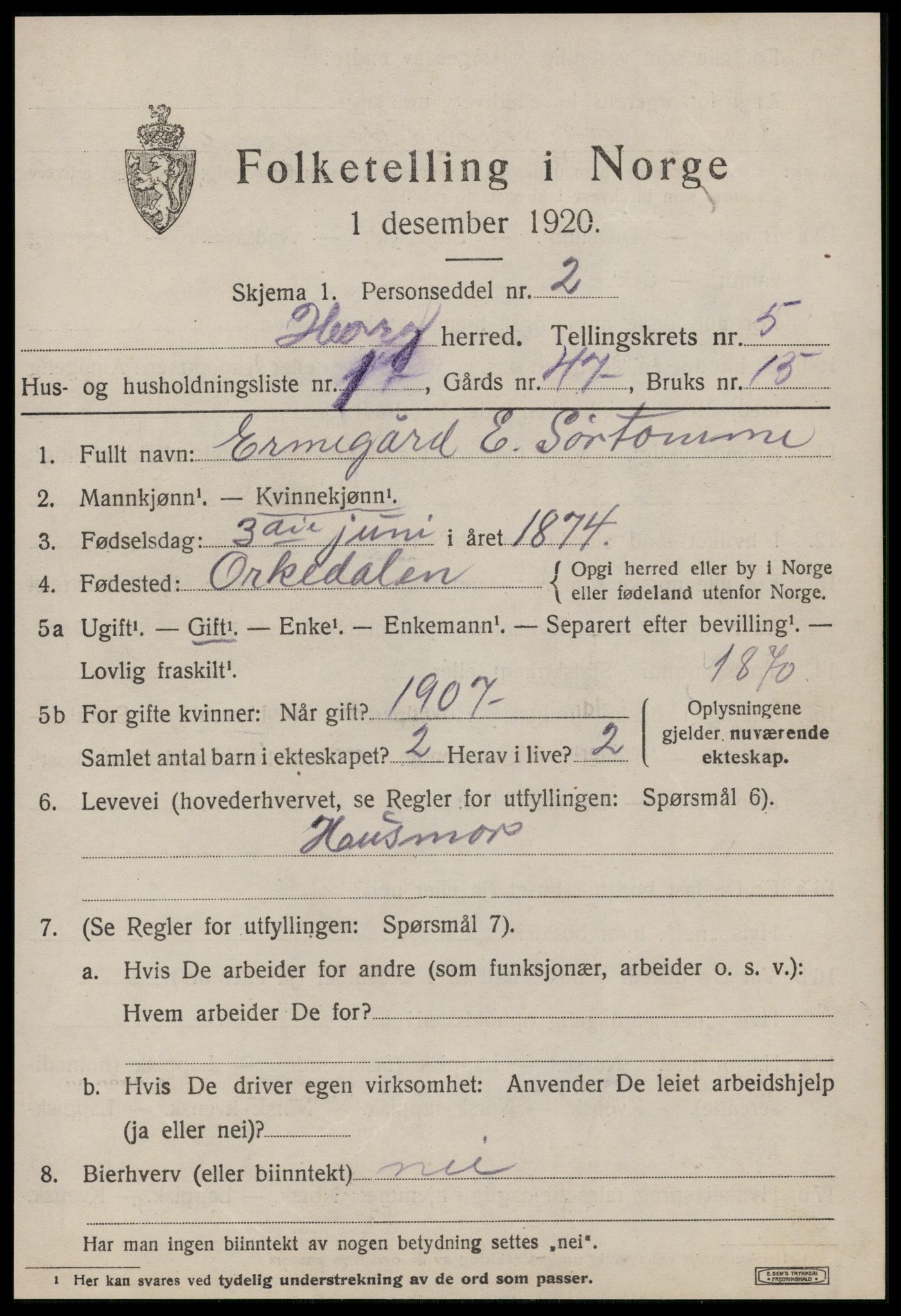 SAT, 1920 census for Horg, 1920, p. 3584