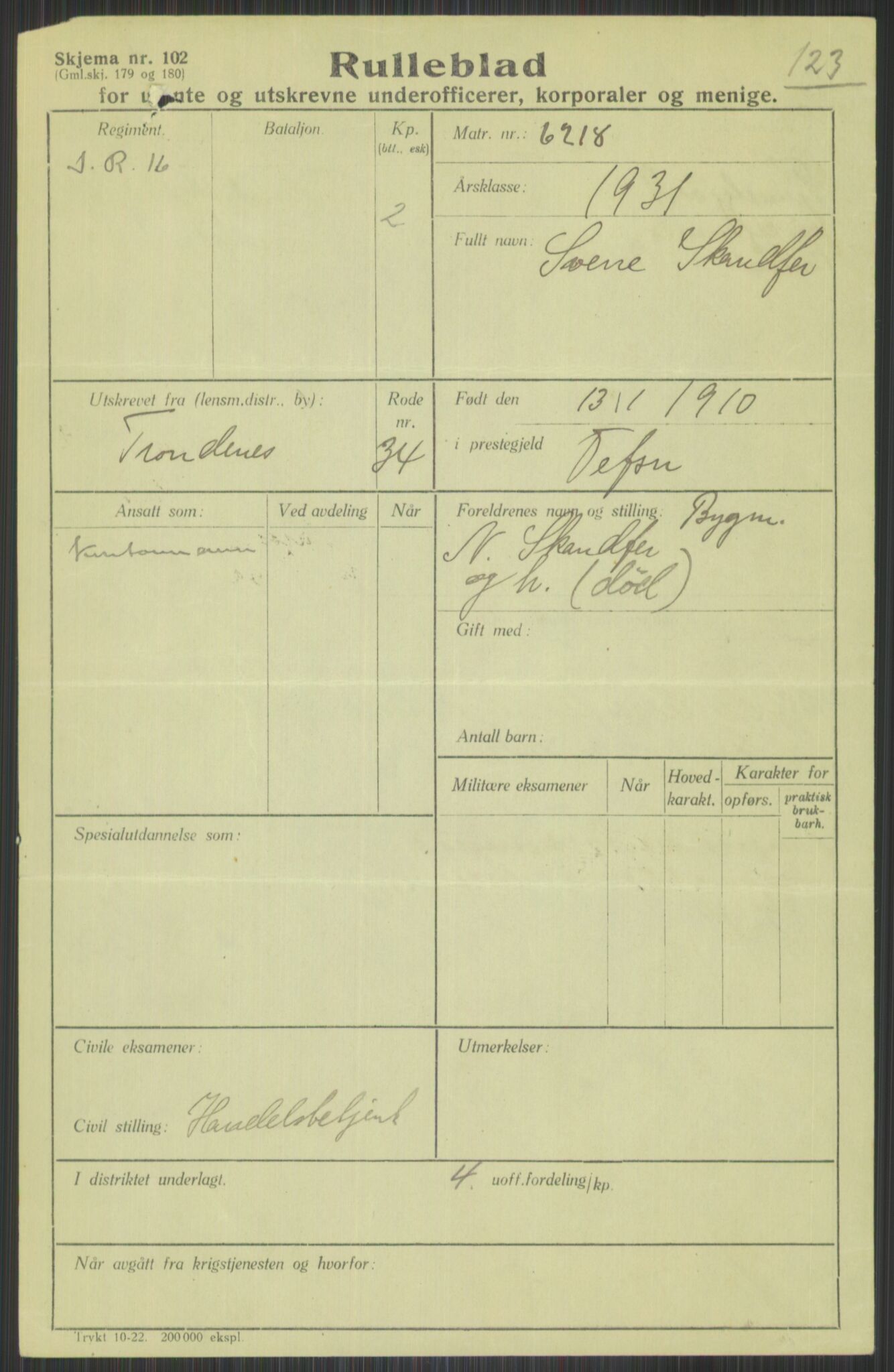 Forsvaret, Troms infanteriregiment nr. 16, AV/RA-RAFA-3146/P/Pa/L0015: Rulleblad for regimentets menige mannskaper, årsklasse 1931, 1931, p. 1083