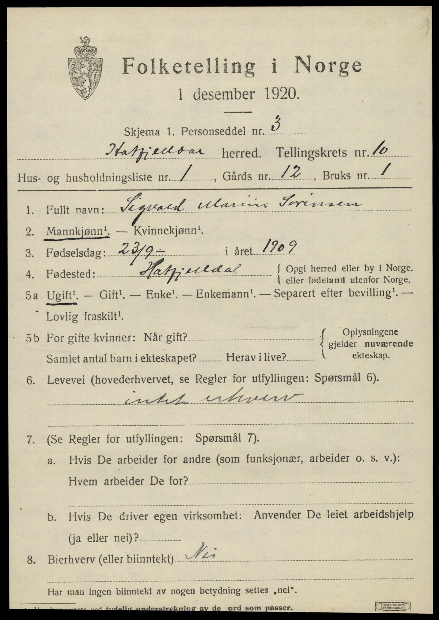 SAT, 1920 census for Hattfjelldal, 1920, p. 2284